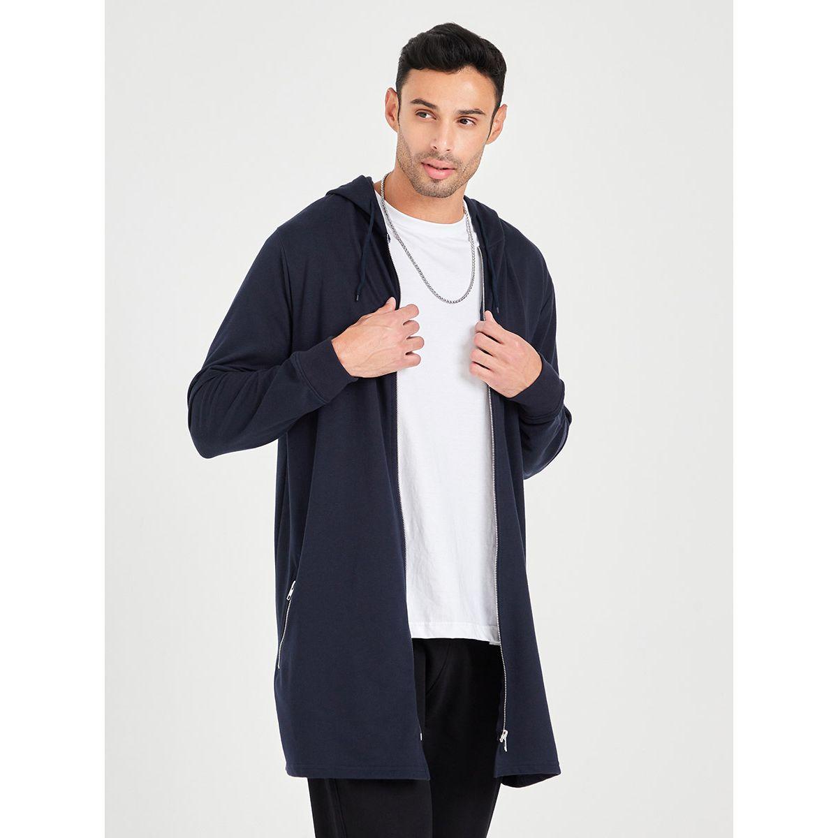 Styli Solid Longline Hoodie with Full Zip Closure-men-winterwear-hoodiesandsweatshirts-image-1