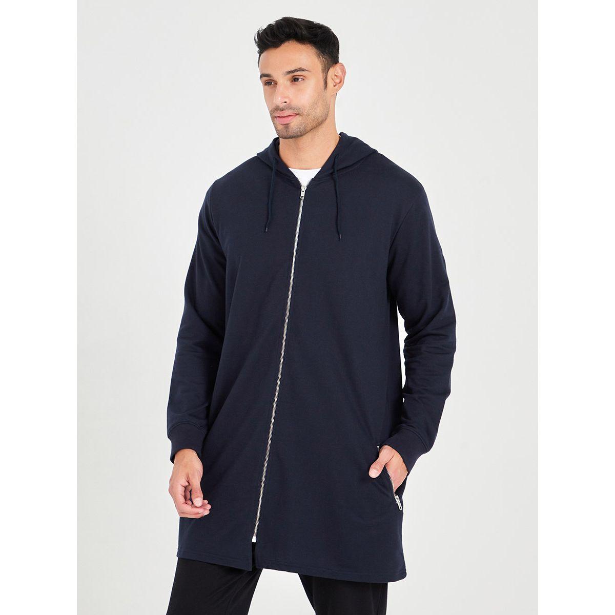 Styli Solid Longline Hoodie with Full Zip Closure-men-winterwear-hoodiesandsweatshirts-image-3