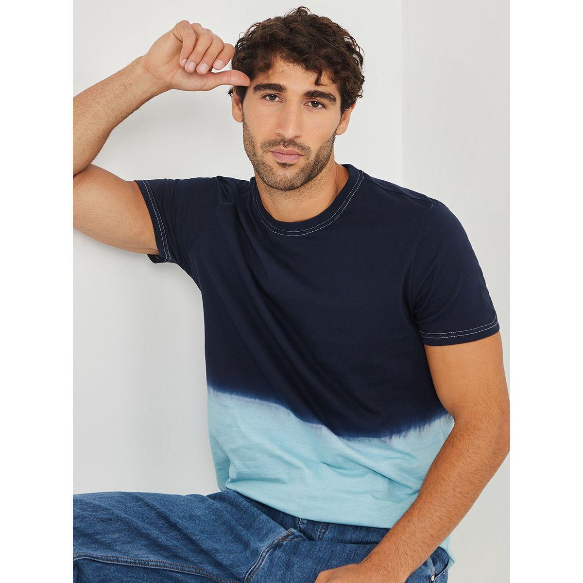 Shop Styli Colorblock Tie Dye Rib Neck Regular Fit T-shirt Online ...