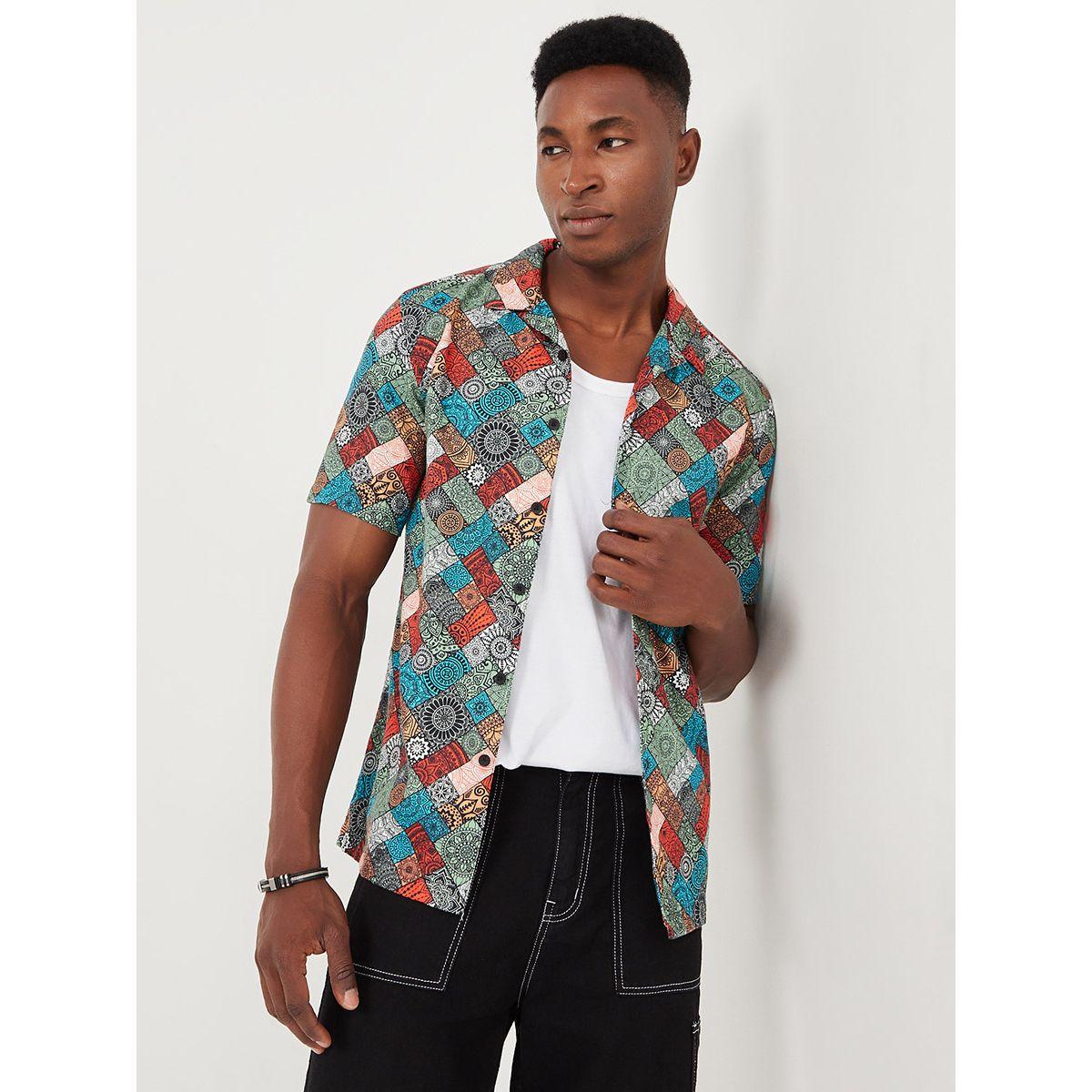Styli All Over Print Revere Collar Button Through Shirt-men-clothing-shirts-image-1