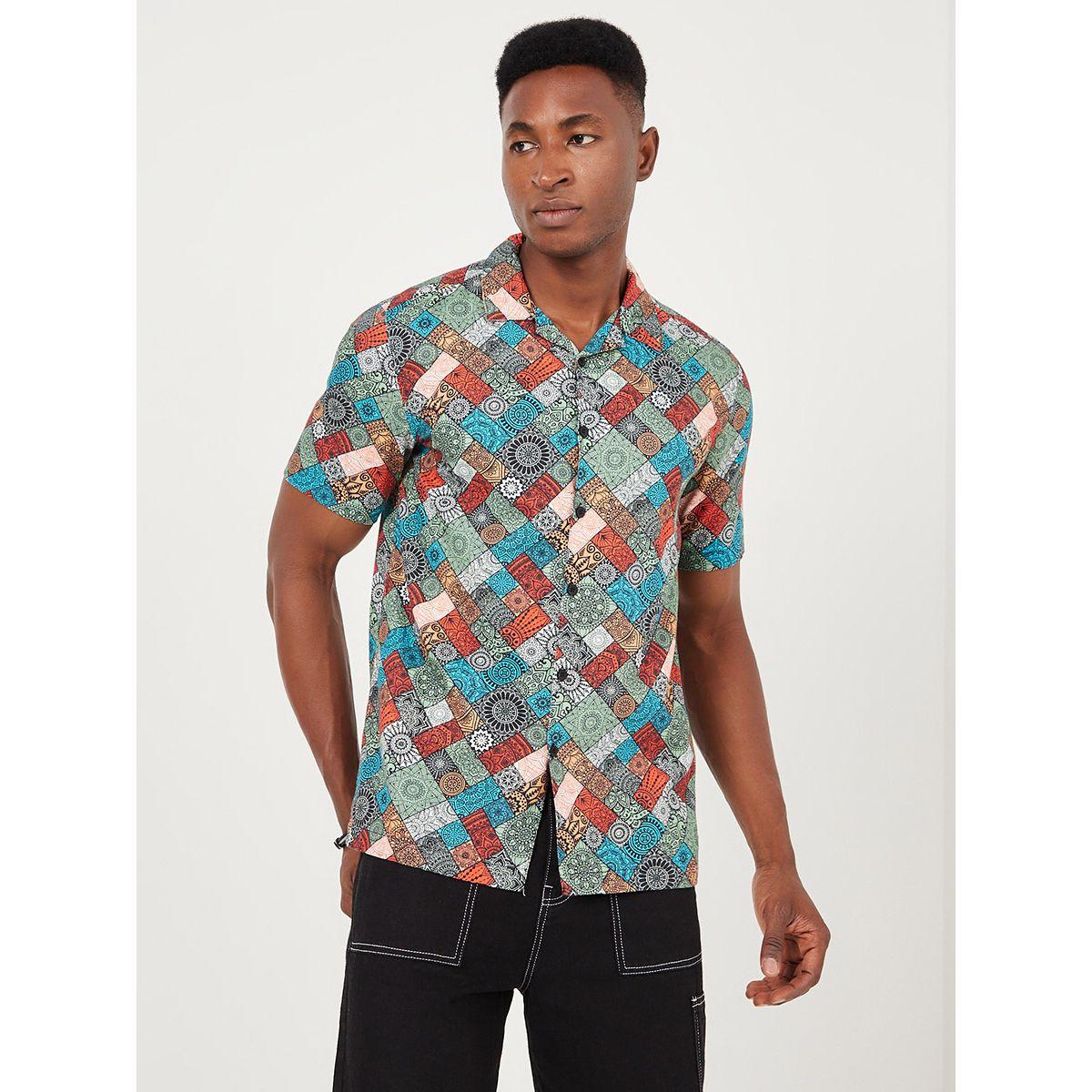 Styli All Over Print Revere Collar Button Through Shirt-men-clothing-shirts-image-3