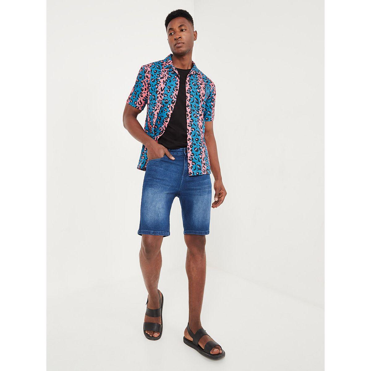 Styli Fold-Up Hem Scoop Pocket Slim Fit Denim Shorts-men-clothing-bottoms-shorts-image-2