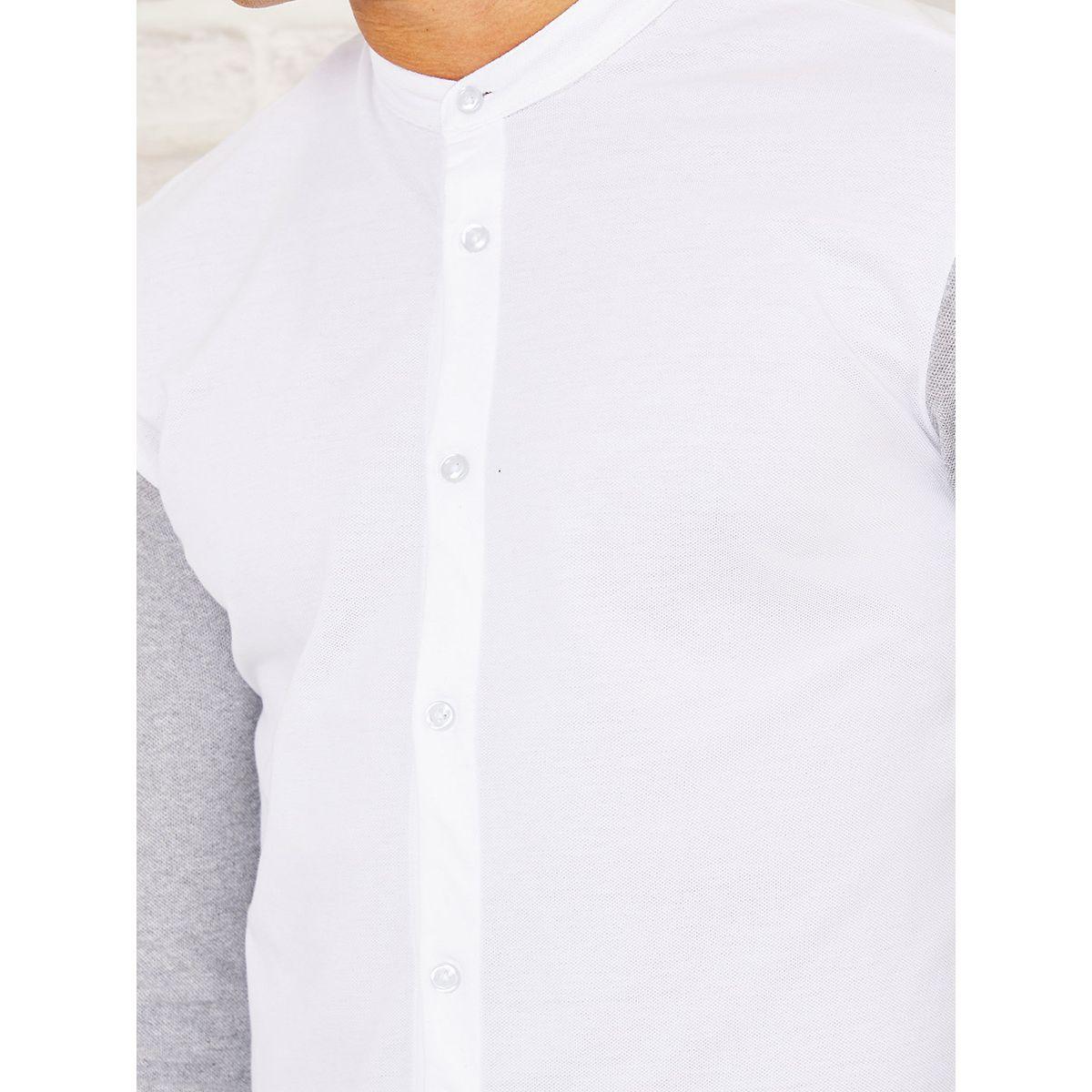 Styli Grandad Collar Colorblock Sleeve Knitted Shirt-men-clothing-shirts-image-3