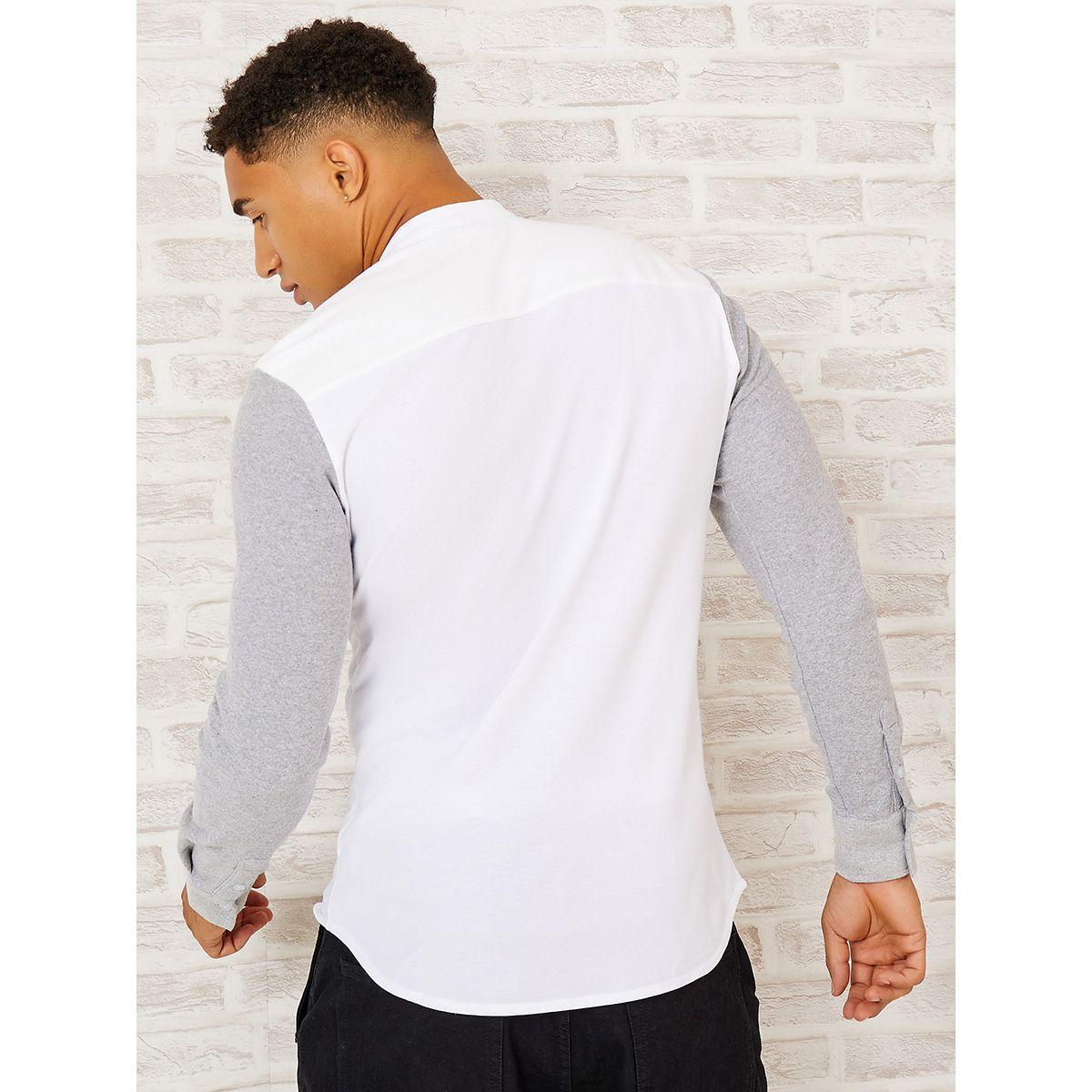 Styli Grandad Collar Colorblock Sleeve Knitted Shirt-men-clothing-shirts-image-5