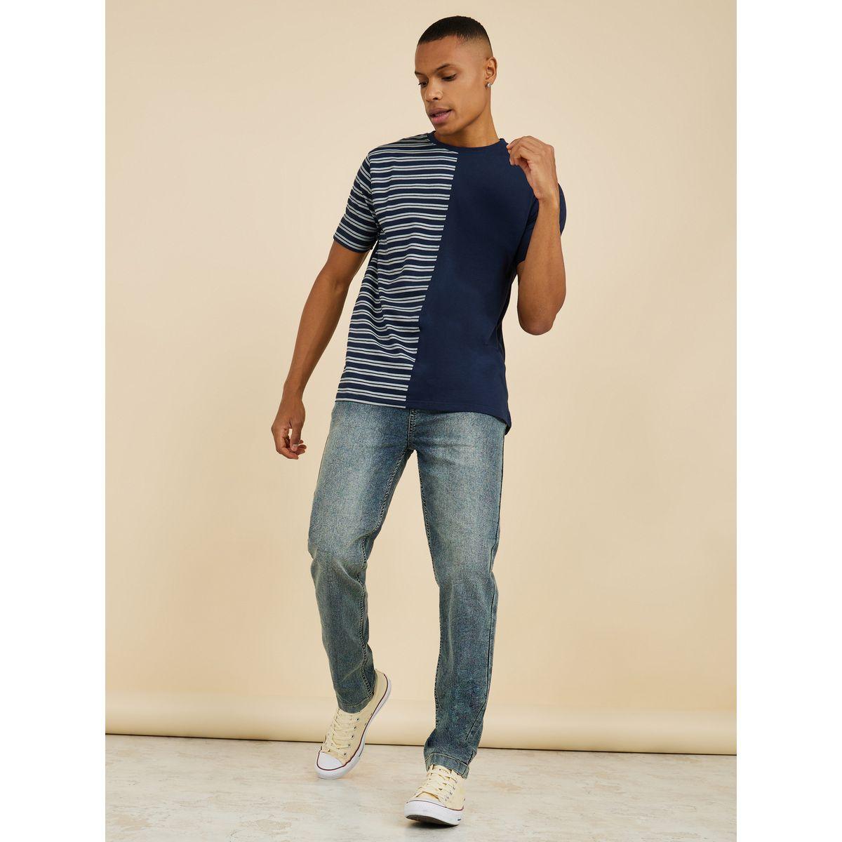 Styli Half and Half Striped Cotton Regular Fit T-shirt-men-clothing-tshirtsandpolos-tshirts-image-2
