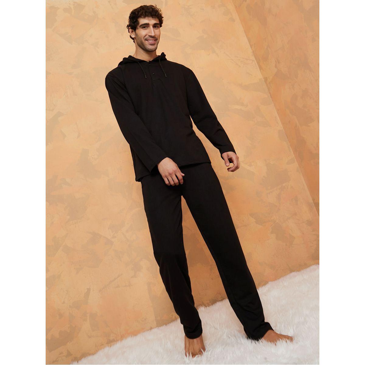 Styli Unwind Solid Long Sleeves Hoodie and Pyjama Nightwear Set-men-clothing-nightwear-sets-image-1