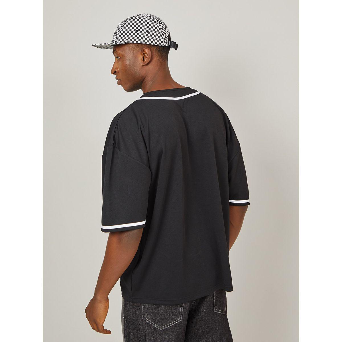 Styli Contrast Trim Printed Baseball Collar T-shirt with Front Button-men-clothing-tshirtsandpolos-tshirts-image-4