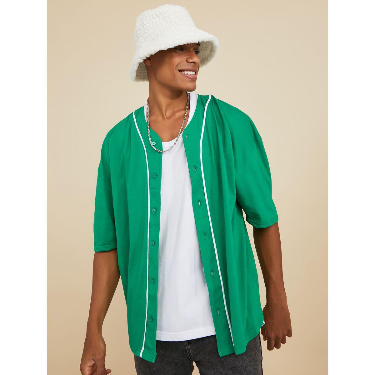 Styli Back Print Contrast Trim Detail Baseball Collar T-shirt with Front Button-men-clothing-tshirtsandpolos-tshirts-image-2