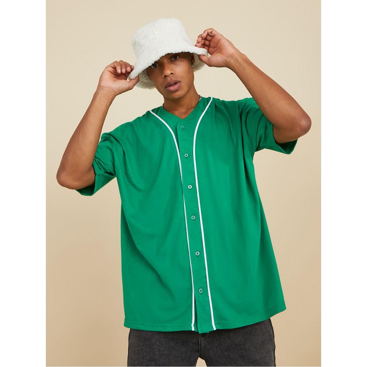 Styli Back Print Contrast Trim Detail Baseball Collar T-shirt with Front Button-men-clothing-tshirtsandpolos-tshirts-image-4