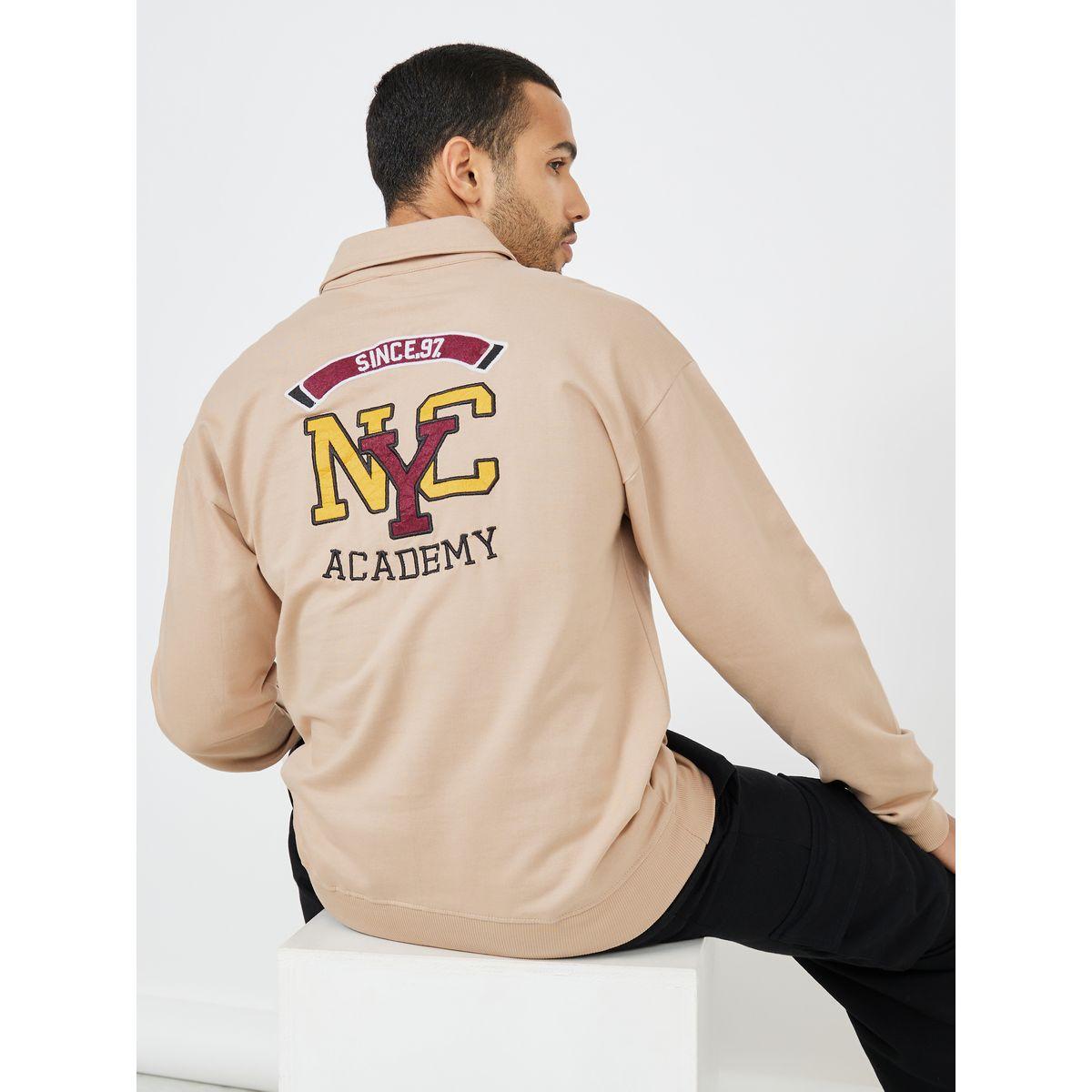 Styli Felt Embroidery Applique Polo Collar Regular Fit Sweatshirt-men-winterwear-hoodiesandsweatshirts-image-1