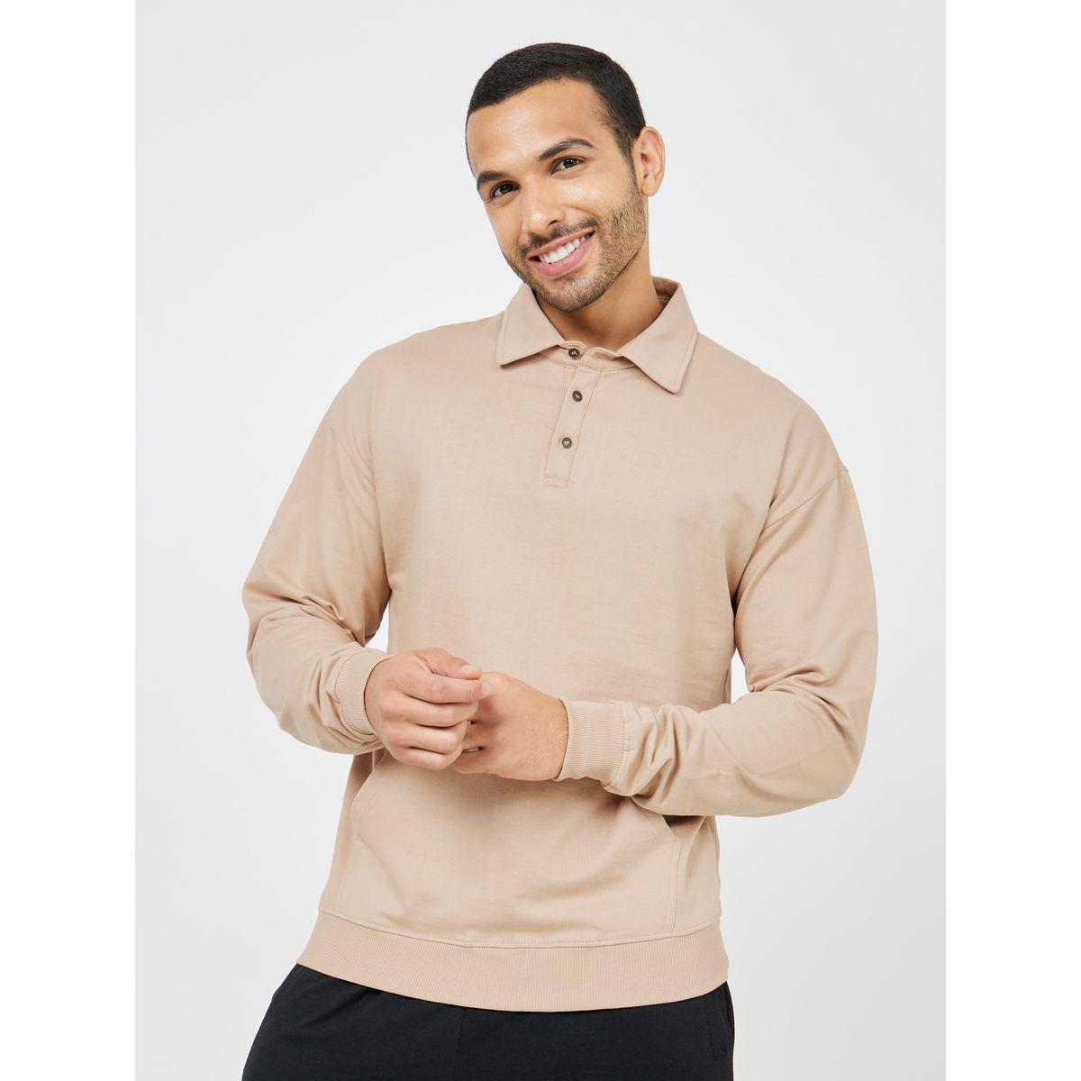 Styli Felt Embroidery Applique Polo Collar Regular Fit Sweatshirt-men-winterwear-hoodiesandsweatshirts-image-3