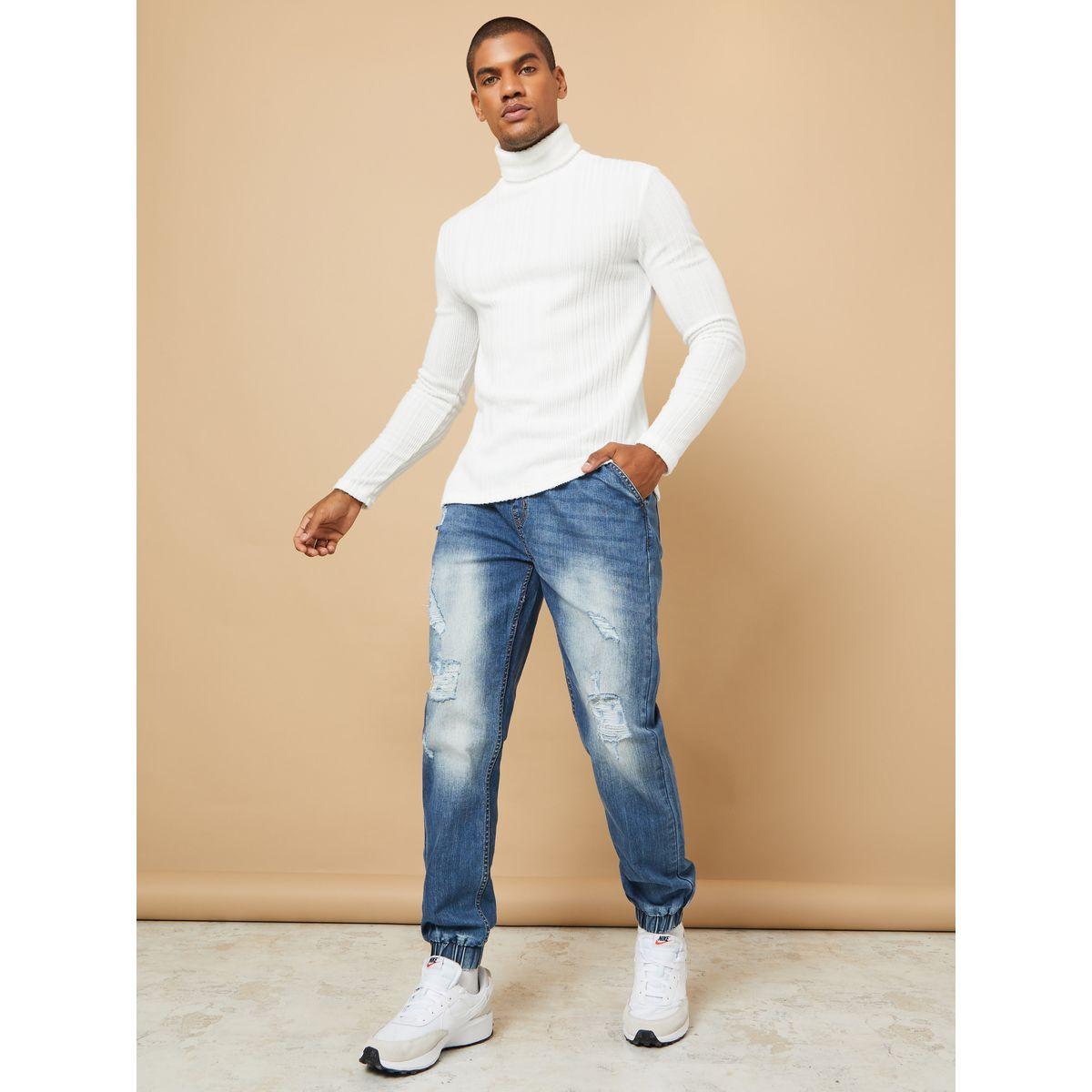 Styli Ripped Denim Jogger with Drawstring Waistband-men-clothing-bottoms-jeans-image-2