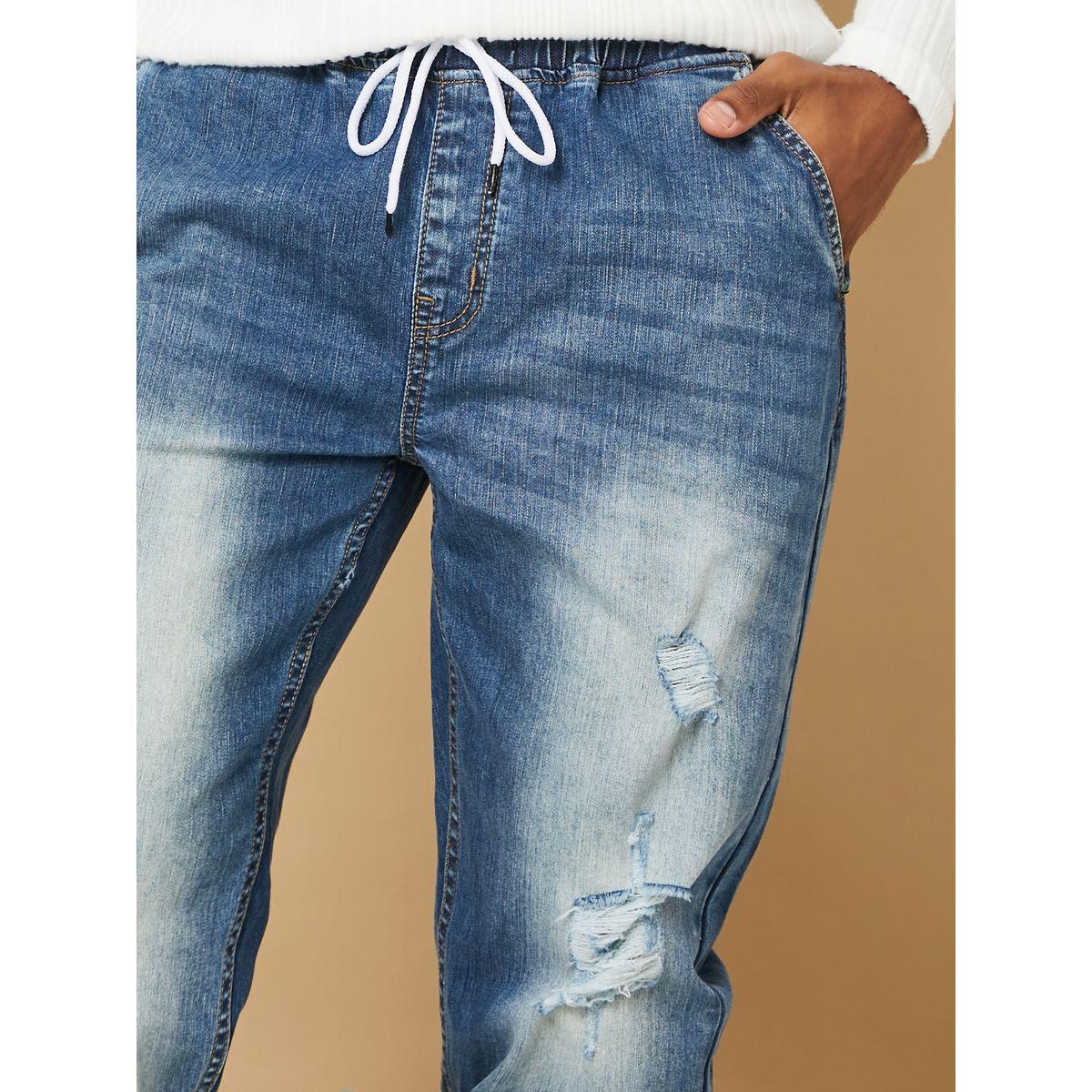 Styli Ripped Denim Jogger with Drawstring Waistband-men-clothing-bottoms-jeans-image-3