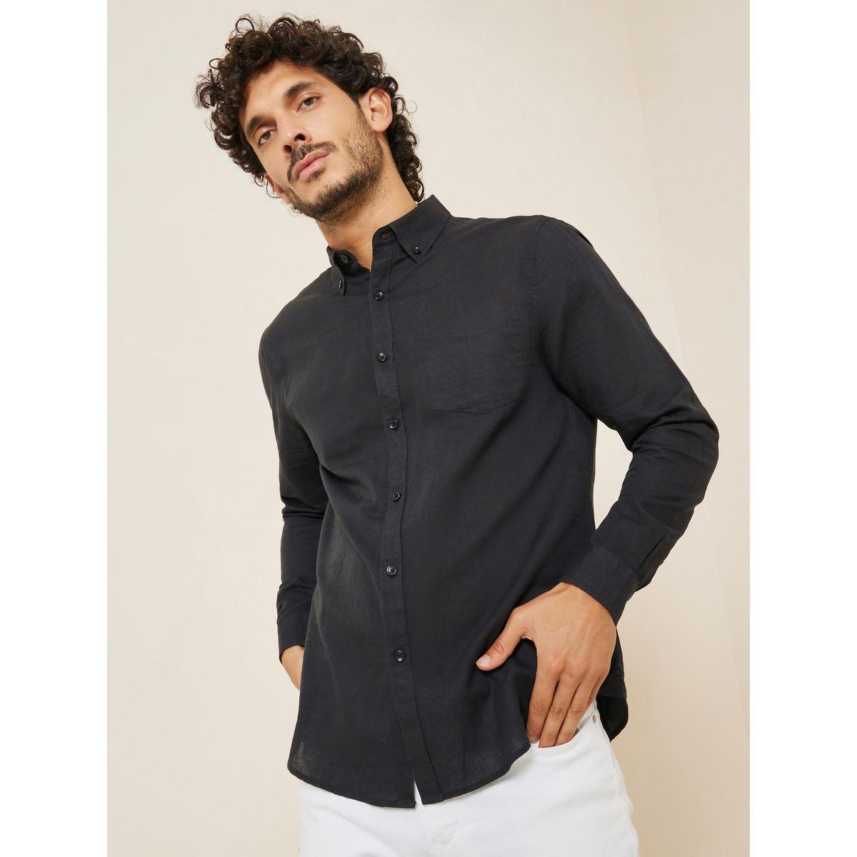 Styli Cotton Linen Relaxed Fit Shirt with Button-Down Collar-men-clothing-shirts-image-1