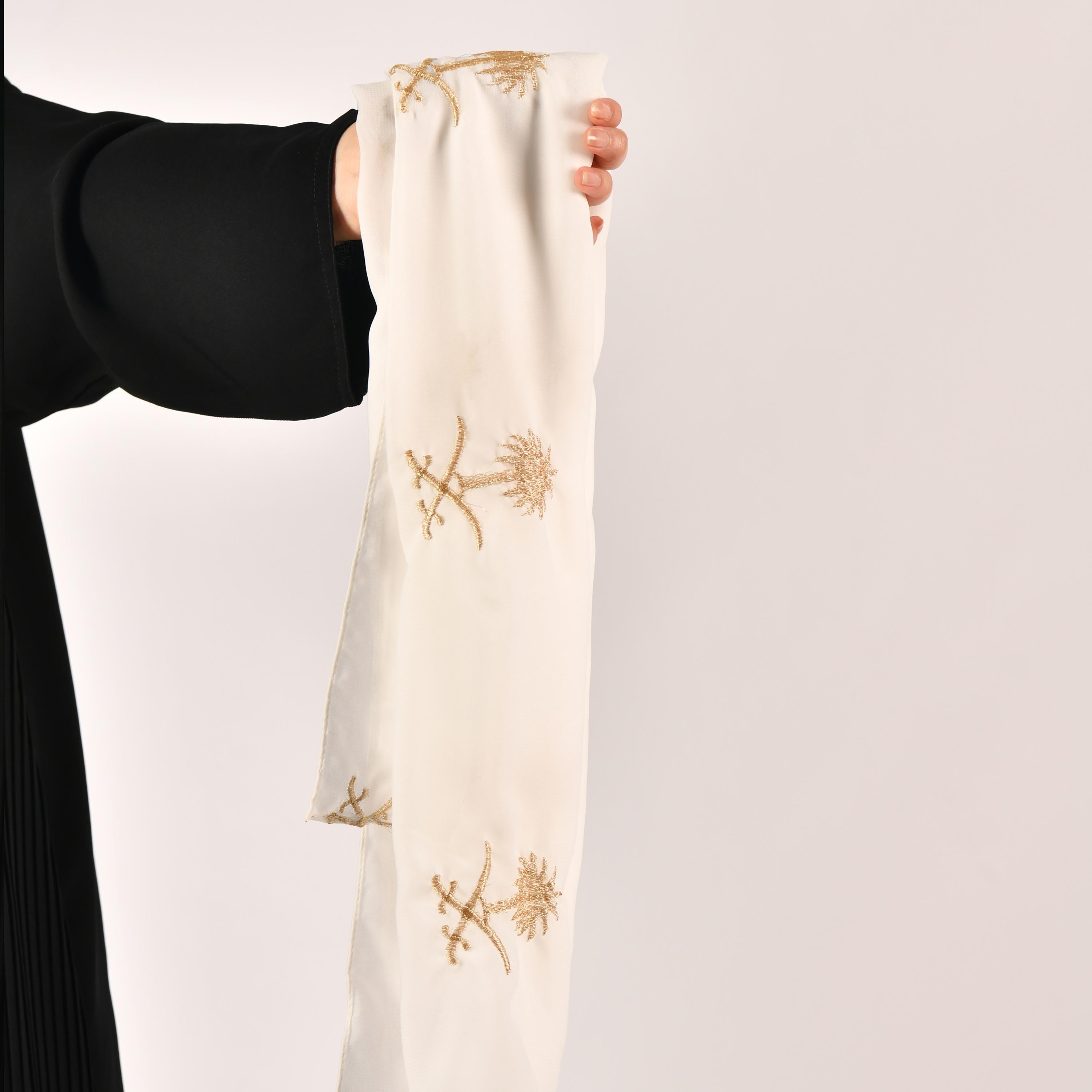 Hawraa White Golden Tree Embroidered Hijab-women-arabicclothing-headscarf-hijab-image-3