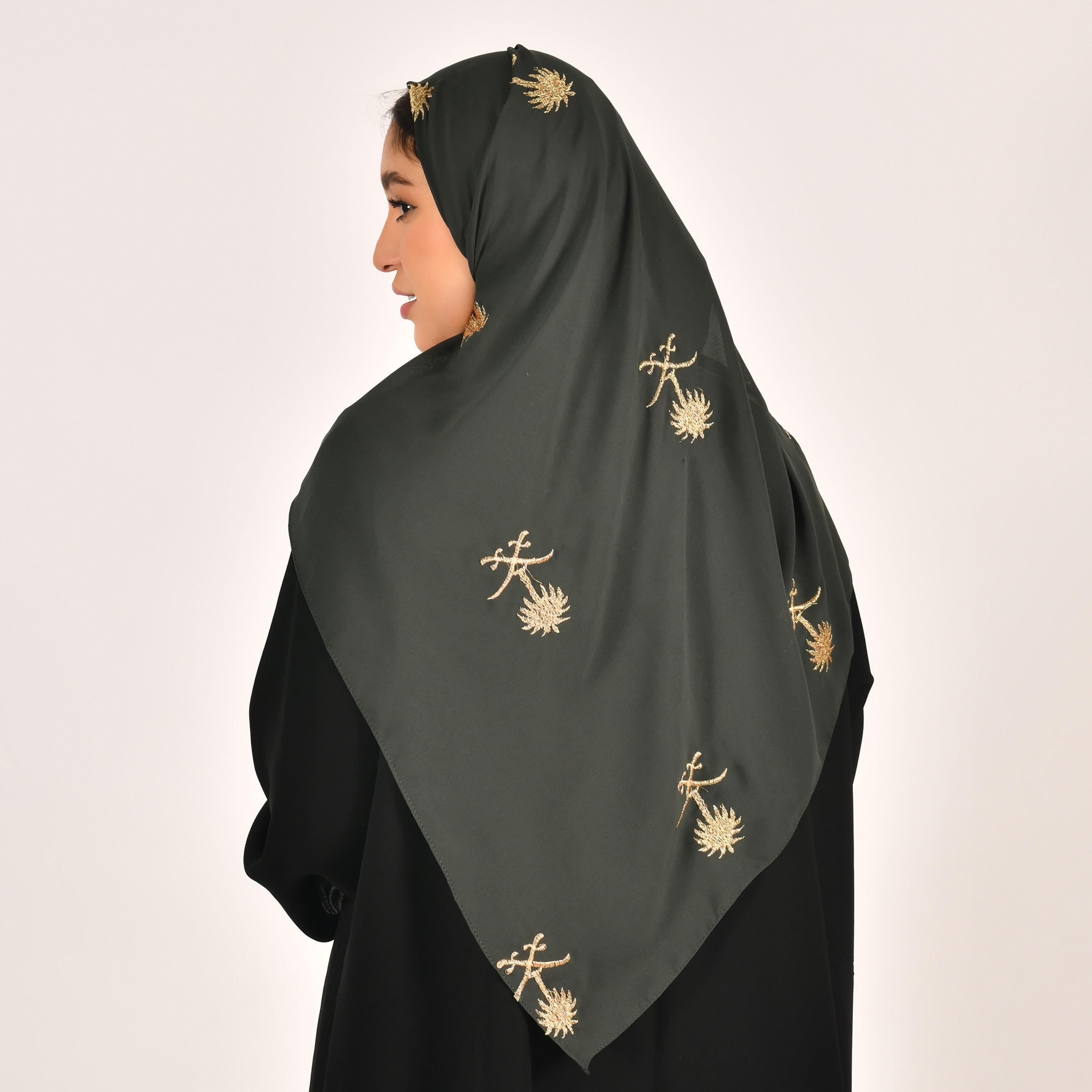 Hawraa Green Golden Tree Embroidered Hijab-women-arabicclothing-headscarf-hijab-image-3