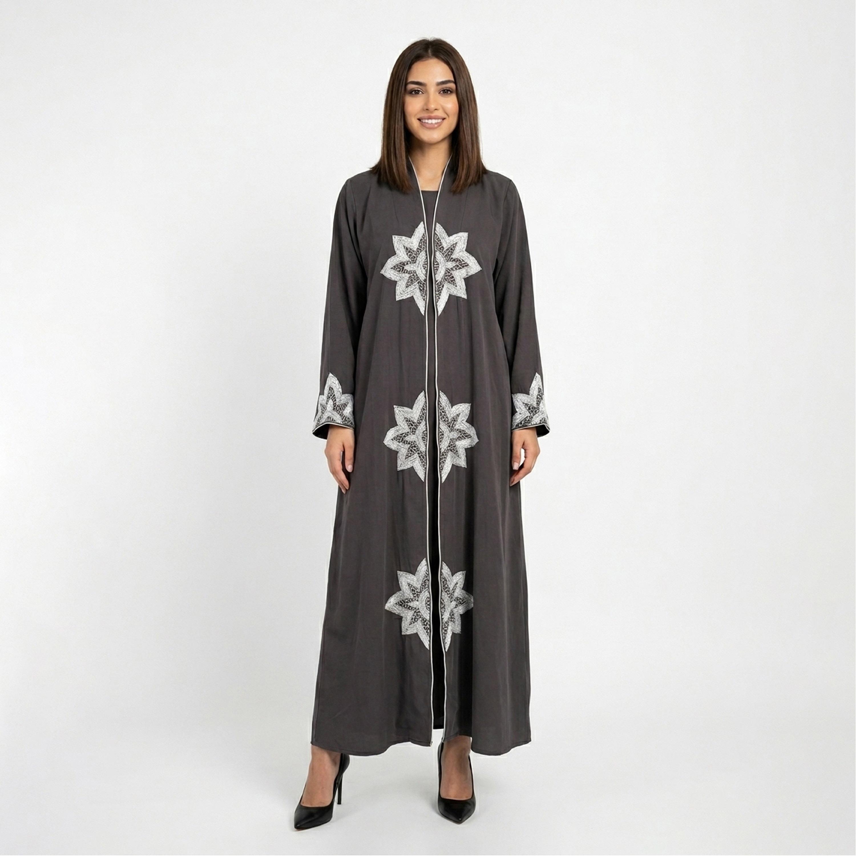 Hawraa Beads Detailed Linen Women's Abaya-women-arabicclothing-abayas-image-6