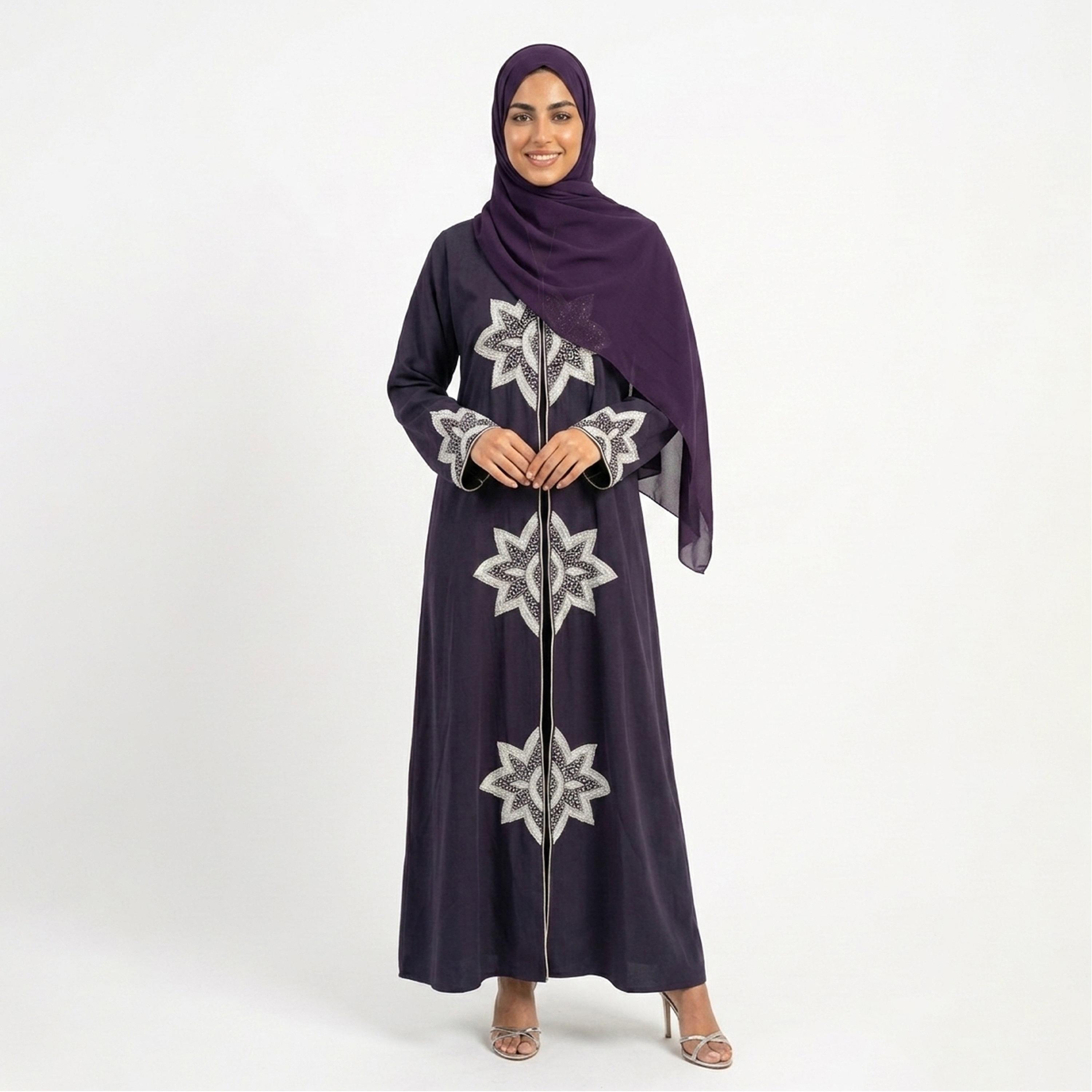 عباءة كتان مزينة بالخرز للنساء من حوراء-women-arabicclothing-abayas-image-1
