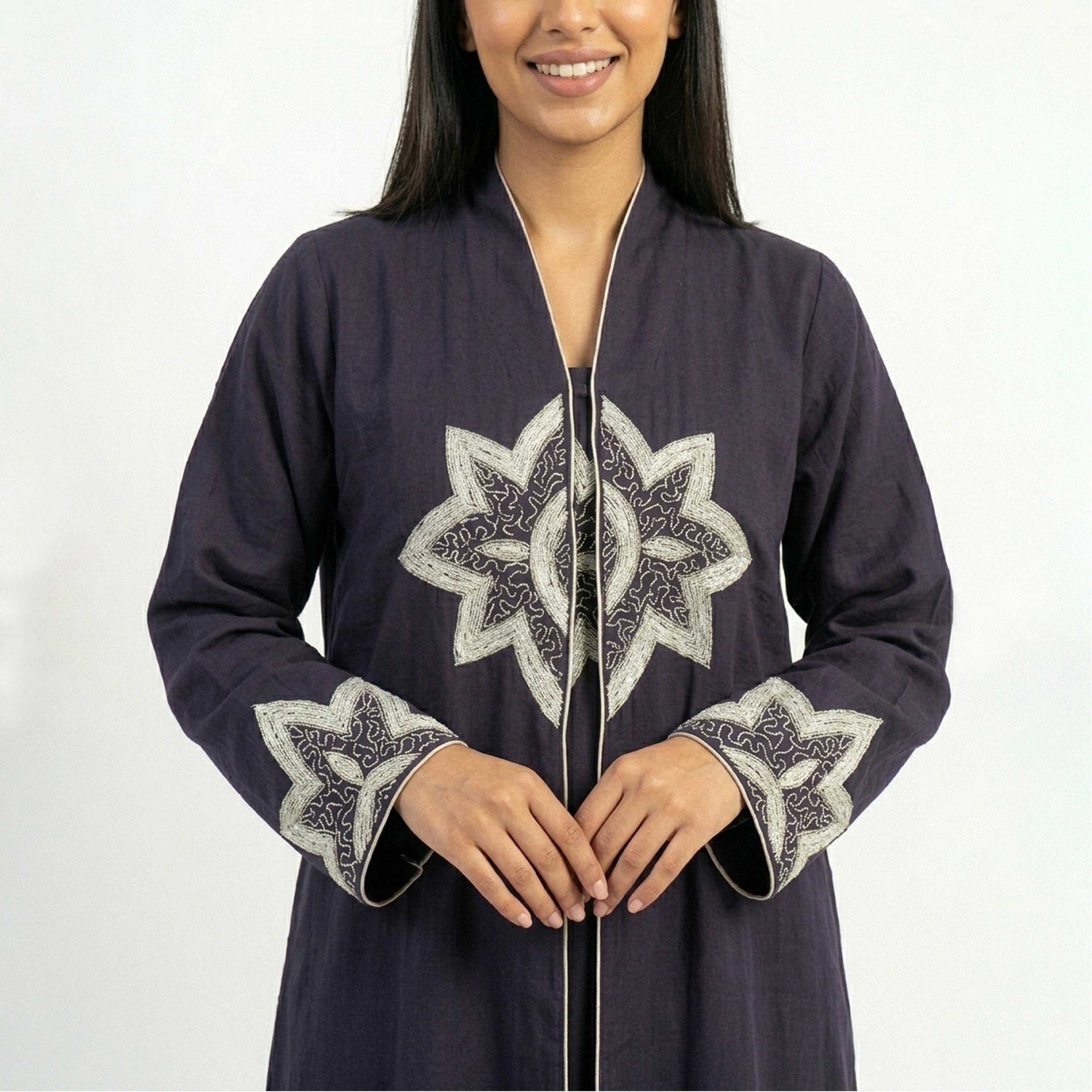 عباءة كتان مزينة بالخرز للنساء من حوراء-women-arabicclothing-abayas-image-2