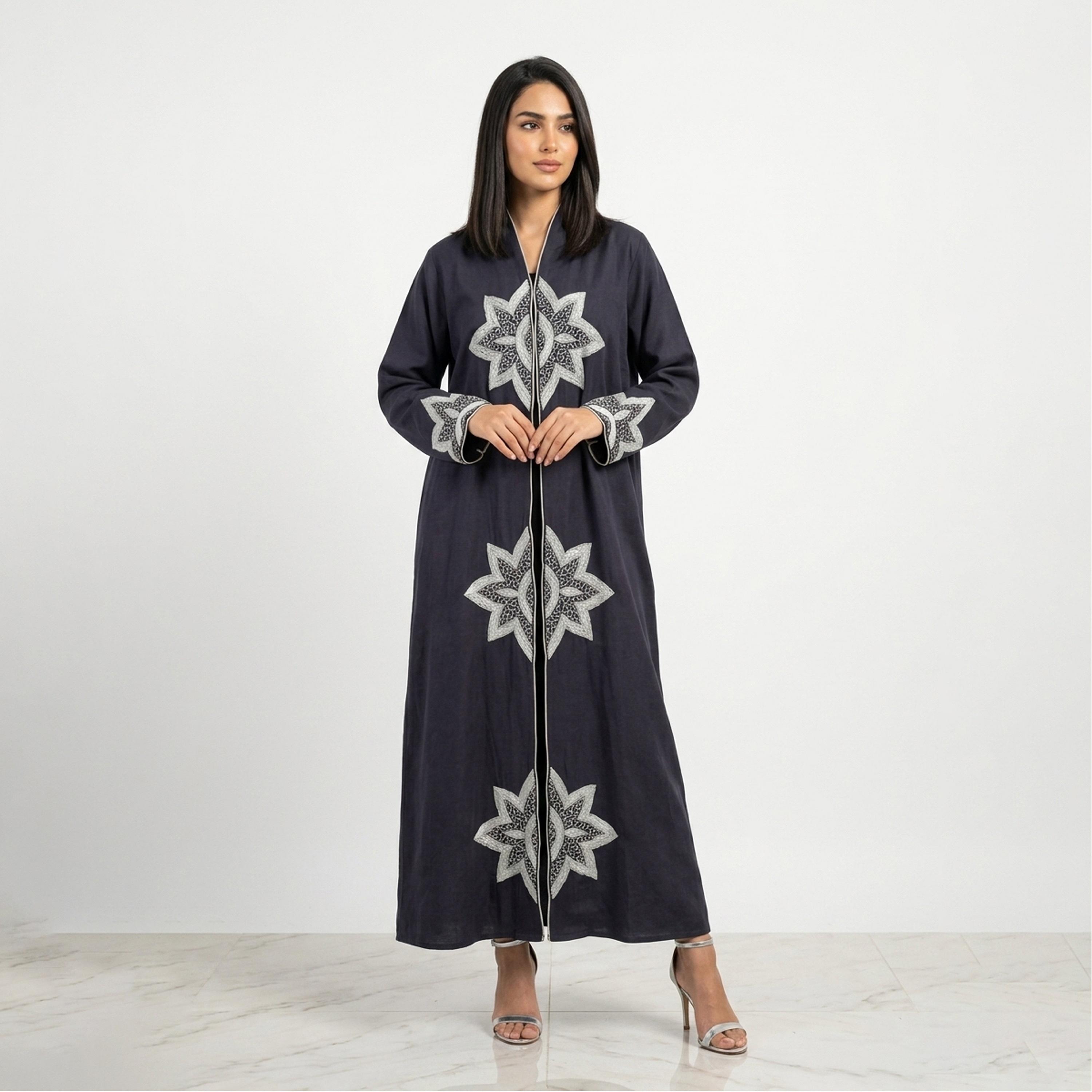 عباءة كتان مزينة بالخرز للنساء من حوراء-women-arabicclothing-abayas-image-4