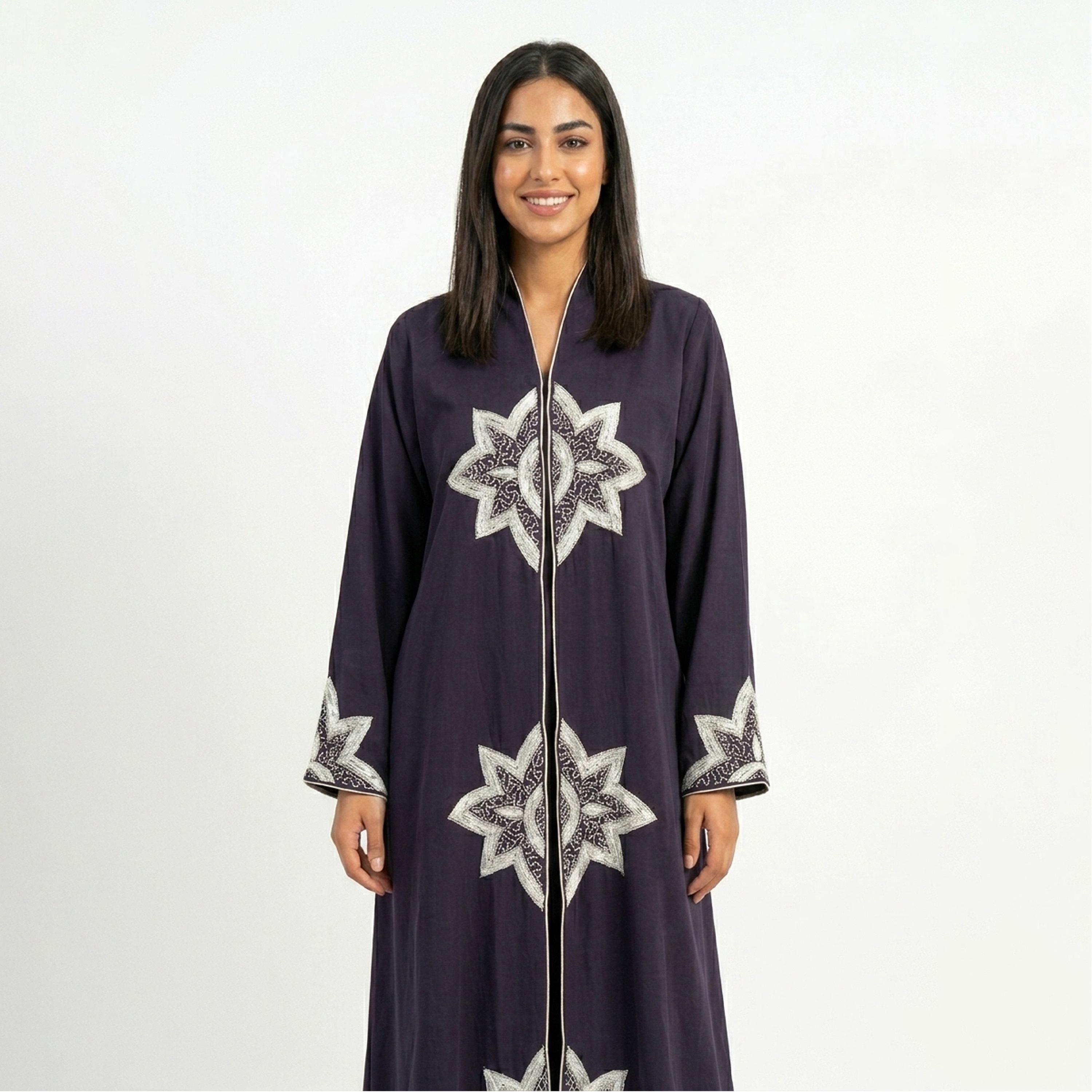 عباءة كتان مزينة بالخرز للنساء من حوراء-women-arabicclothing-abayas-image-7