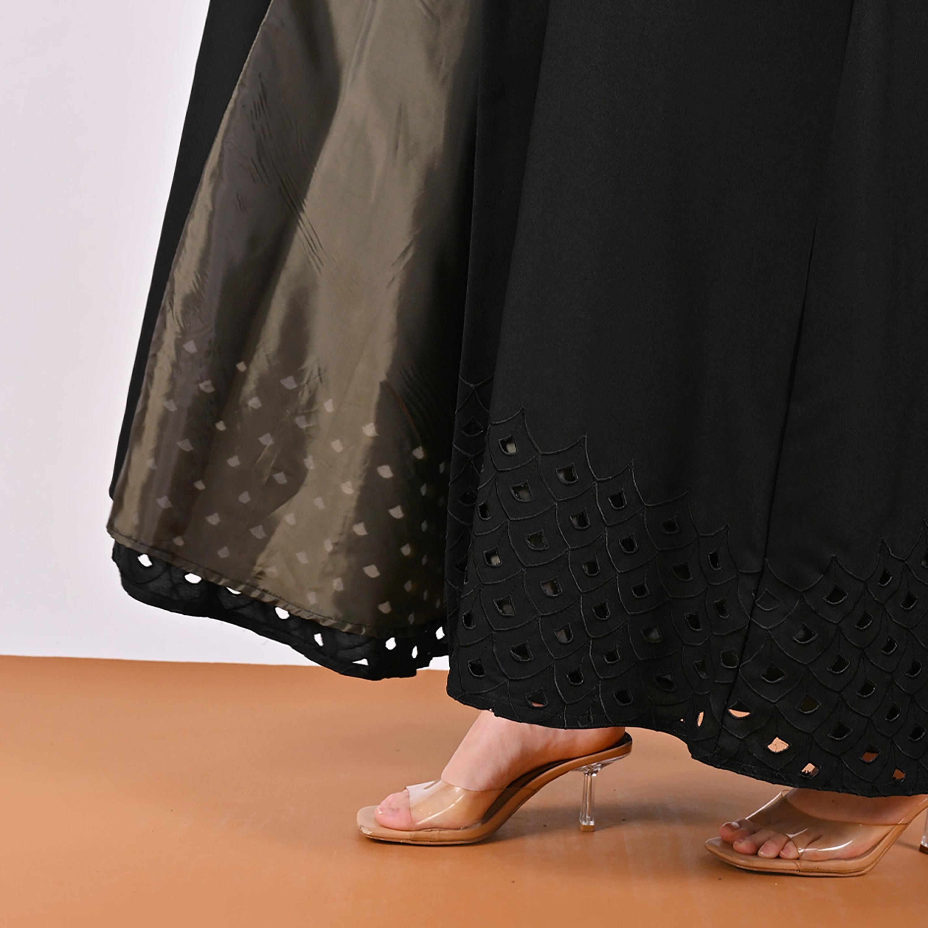 Hawraa Cutwork Embroidered Lapel Collar Linen Women's Blazer Style Abaya-women-arabicclothing-abayas-image-4