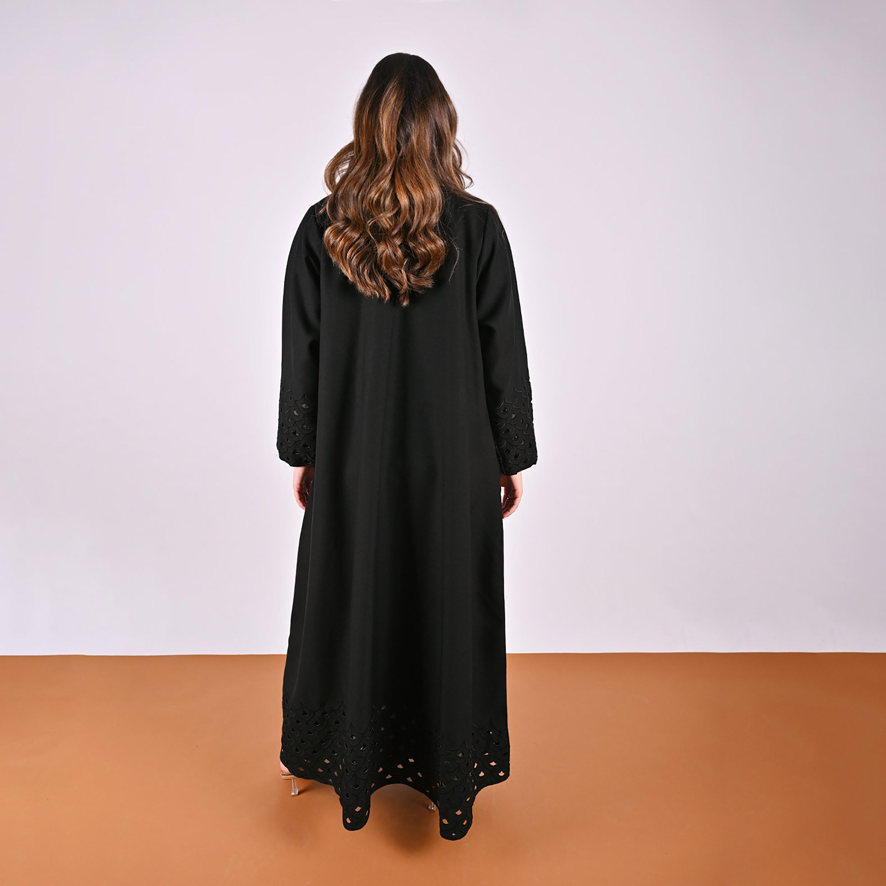 Hawraa Cutwork Embroidered Lapel Collar Linen Women's Blazer Style Abaya-women-arabicclothing-abayas-image-8
