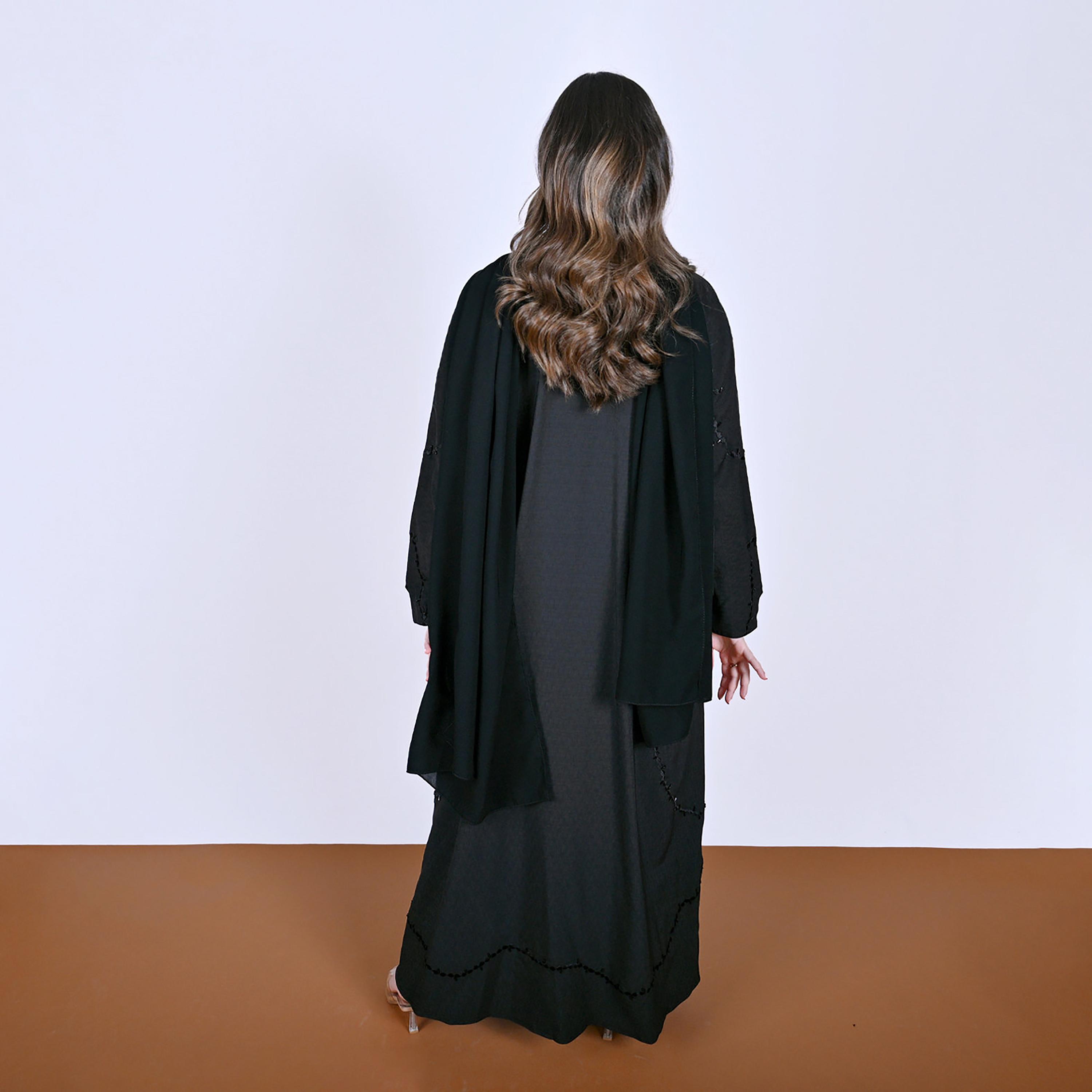 Hawraa Embroidered Linen Women's Abaya with Hijab-women-arabicclothing-abayas-image-5