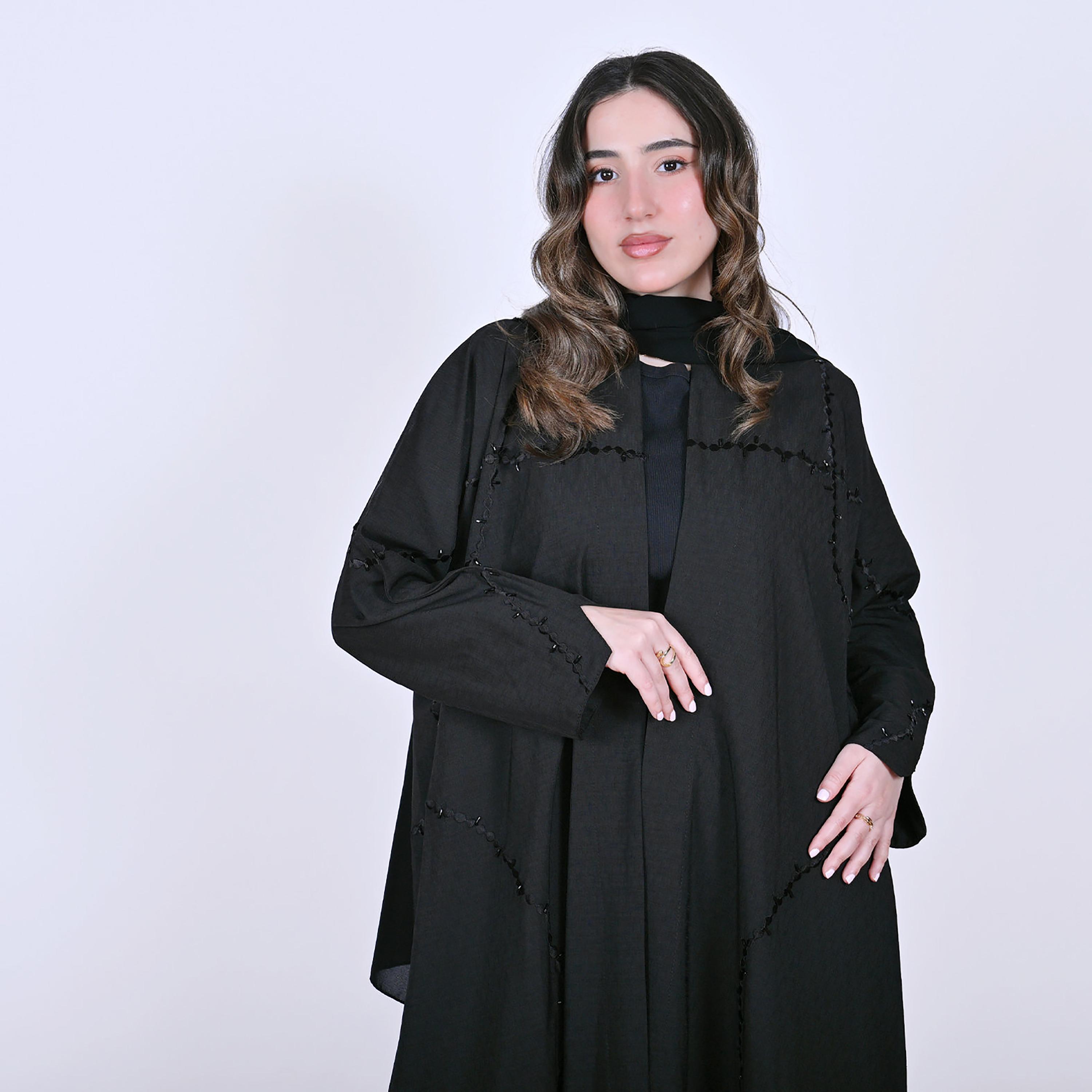 Hawraa Embroidered Linen Women's Abaya with Hijab-women-arabicclothing-abayas-image-6