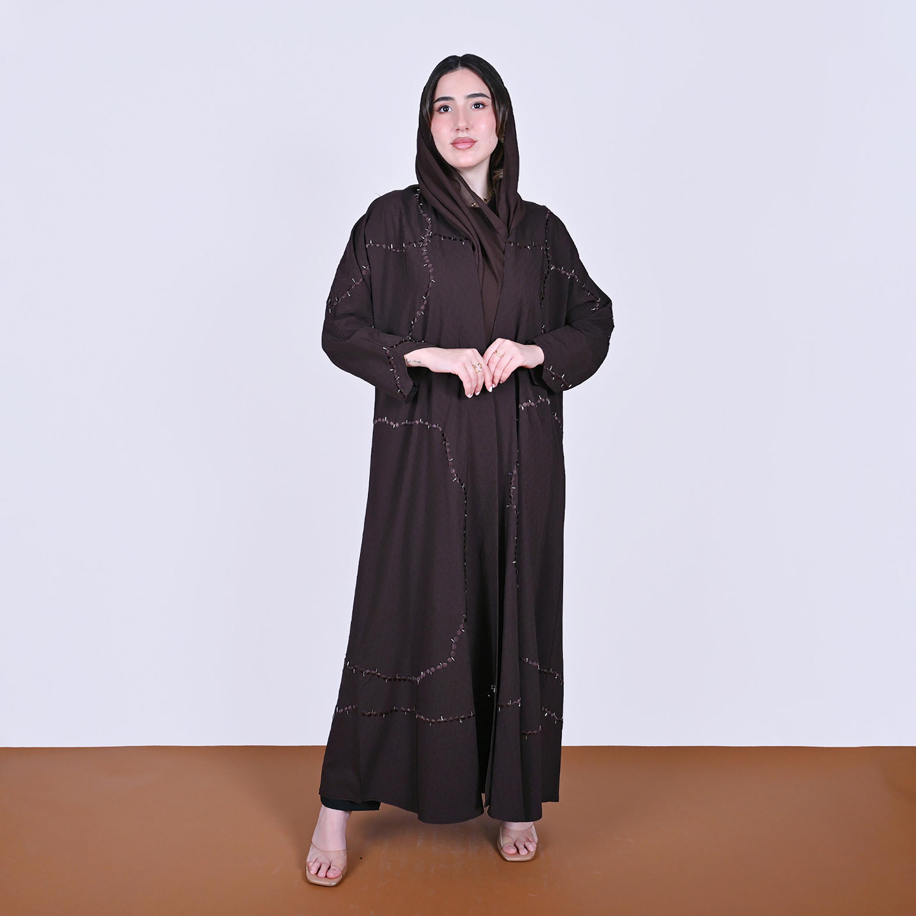 Hawraa Embroidered Linen Women's Abaya with Hijab-women-arabicclothing-abayas-image-1