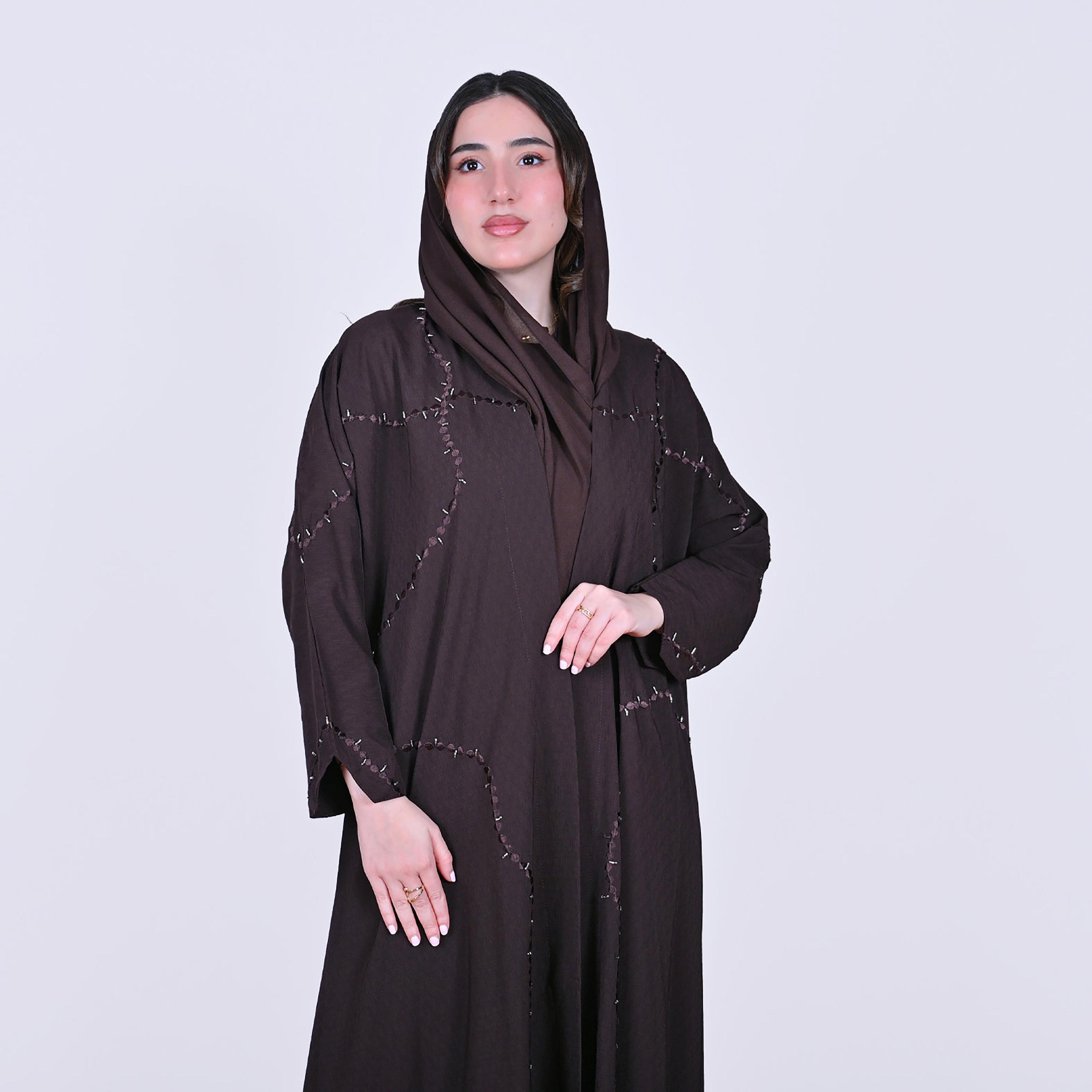 Hawraa Embroidered Linen Women's Abaya with Hijab-women-arabicclothing-abayas-image-2