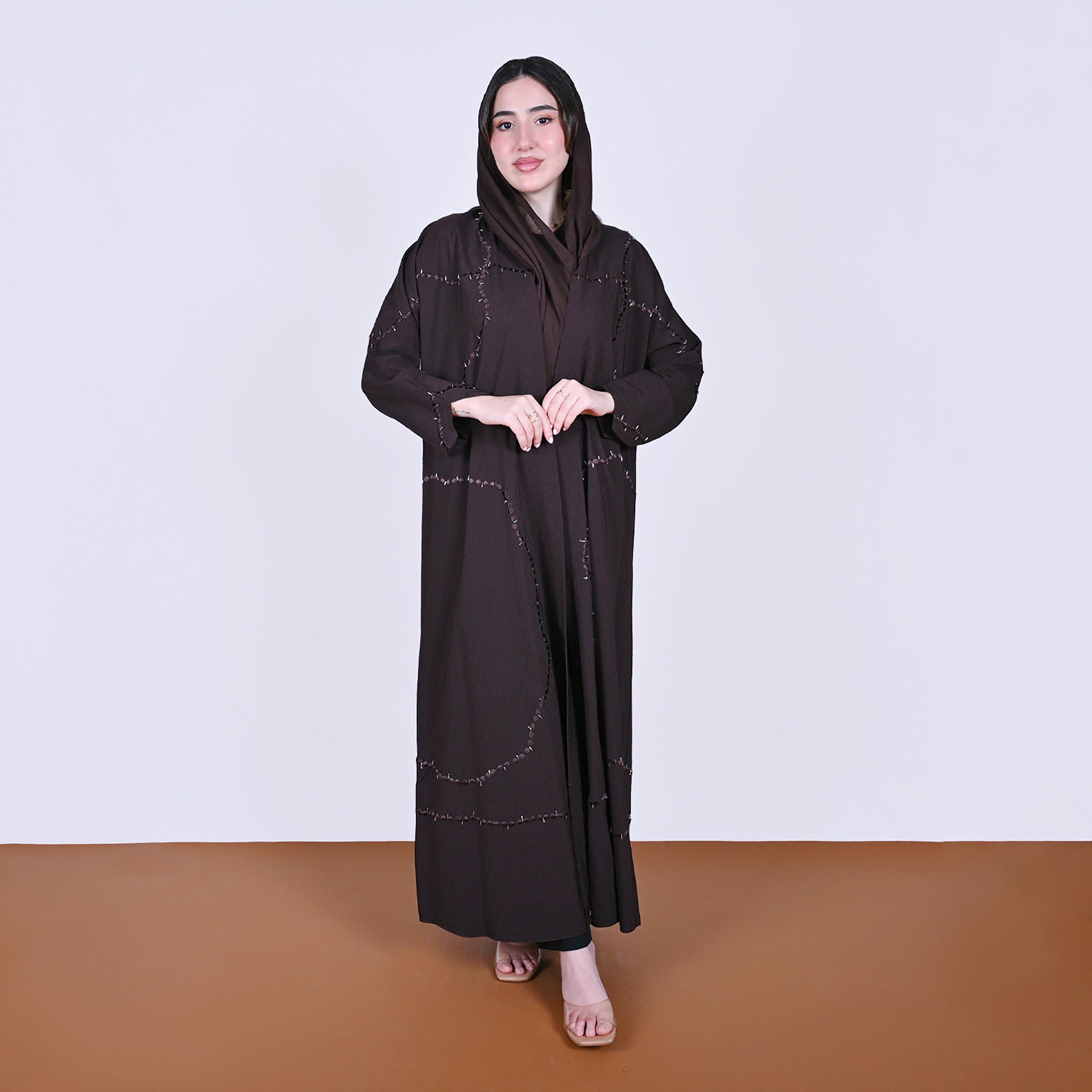Hawraa Embroidered Linen Women's Abaya with Hijab-women-arabicclothing-abayas-image-4