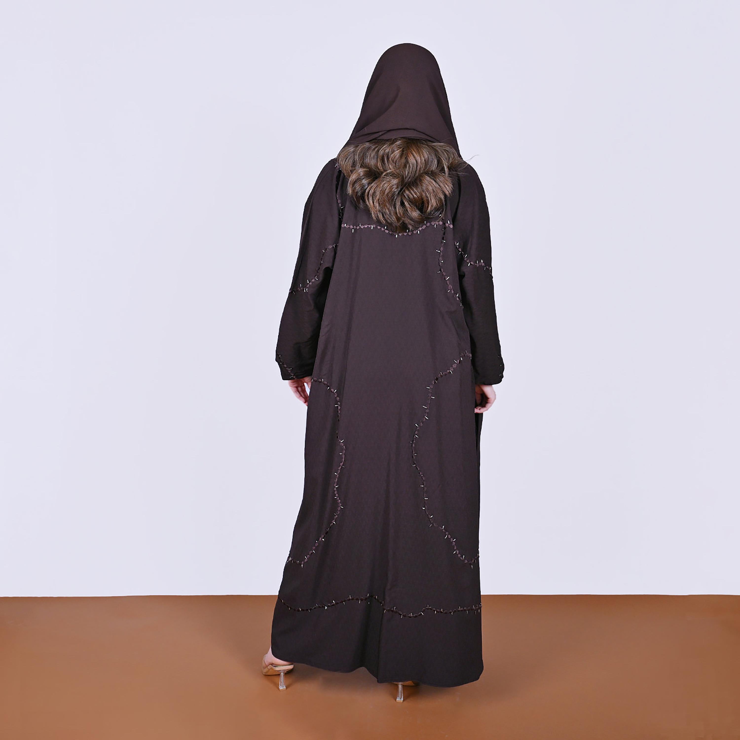 Hawraa Embroidered Linen Women's Abaya with Hijab-women-arabicclothing-abayas-image-5