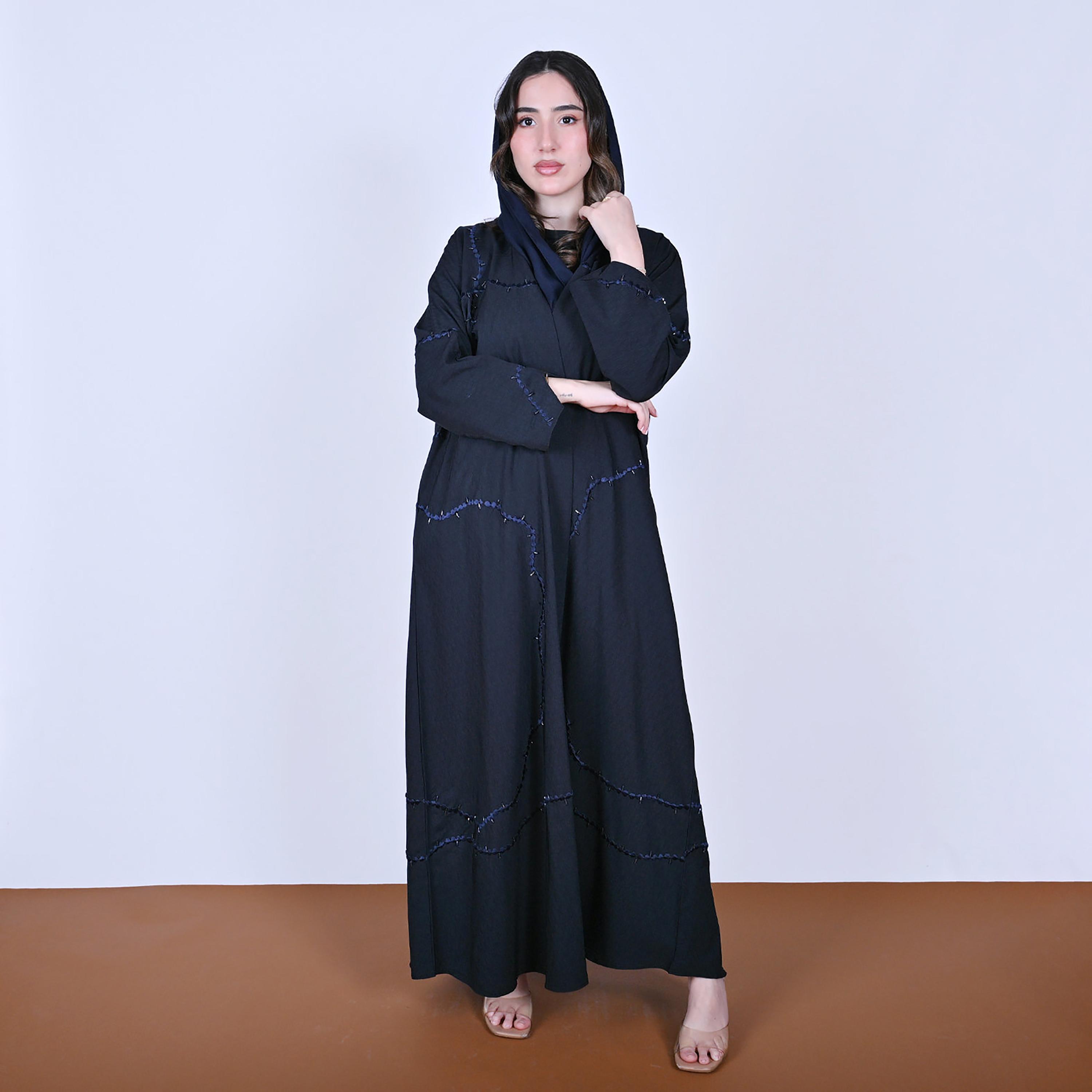 Hawraa Embroidered Linen Women's Abaya with Hijab-women-arabicclothing-abayas-image-1