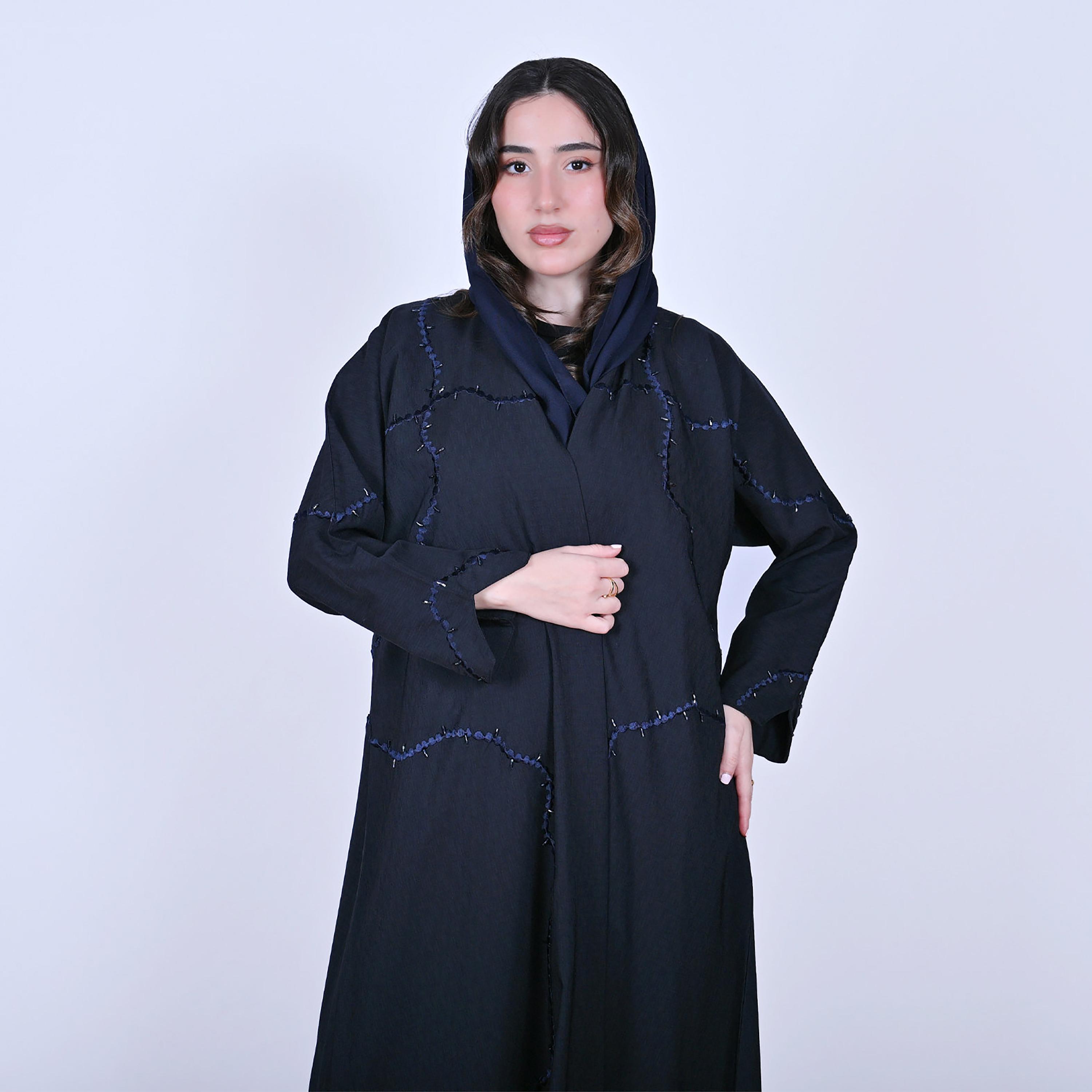 Hawraa Embroidered Linen Women's Abaya with Hijab-women-arabicclothing-abayas-image-2