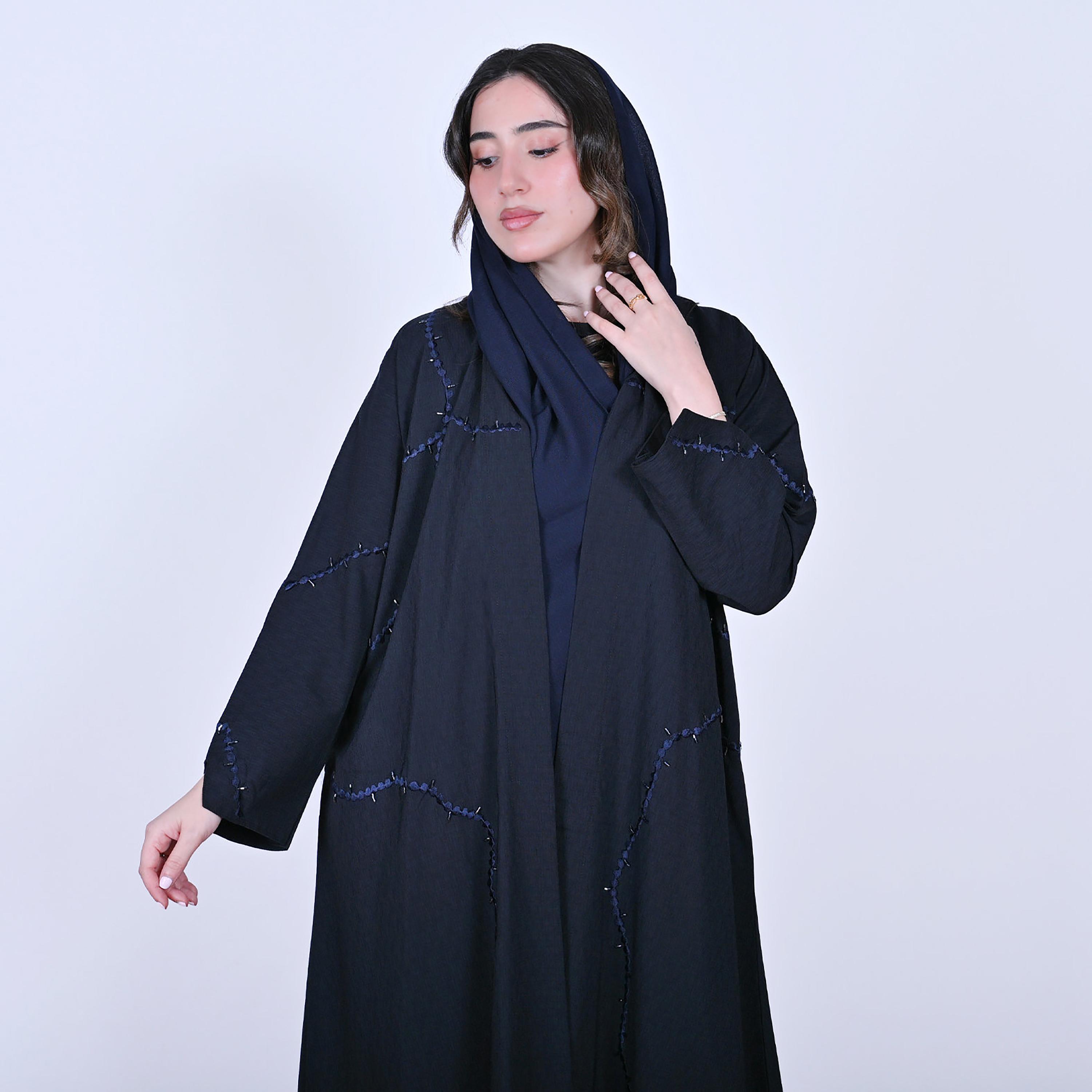 Hawraa Embroidered Linen Women's Abaya with Hijab-women-arabicclothing-abayas-image-3