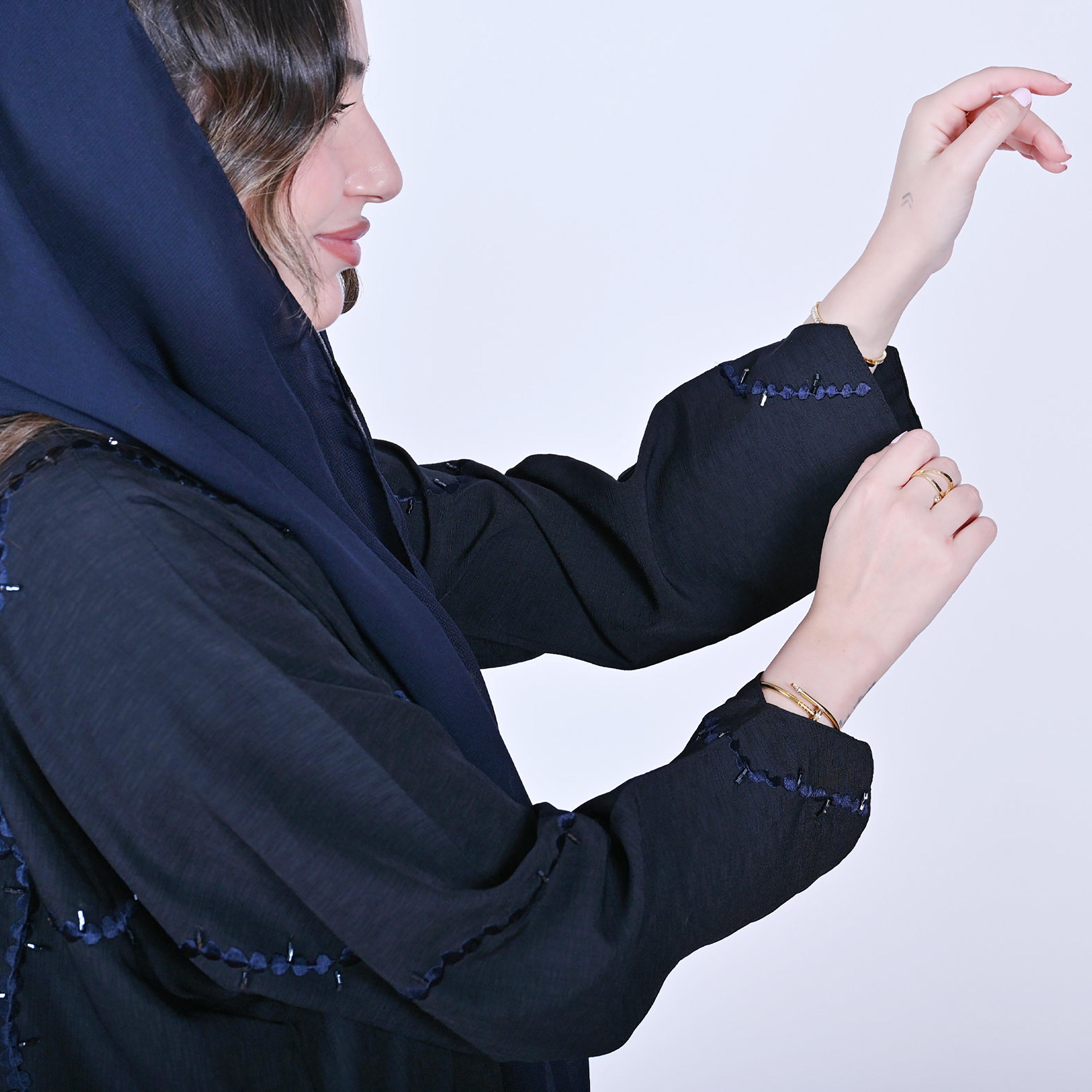 Hawraa Embroidered Linen Women's Abaya with Hijab-women-arabicclothing-abayas-image-4
