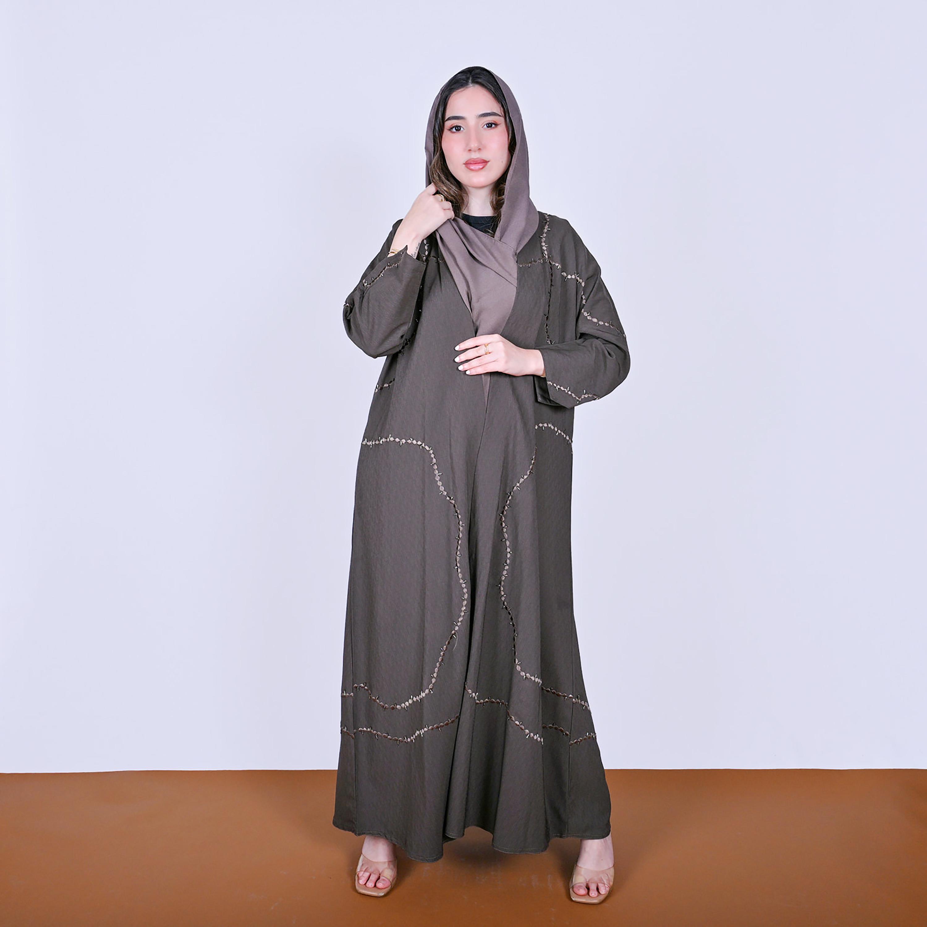 Hawraa Embroidered Linen Women's Abaya with Hijab-women-arabicclothing-abayas-image-1