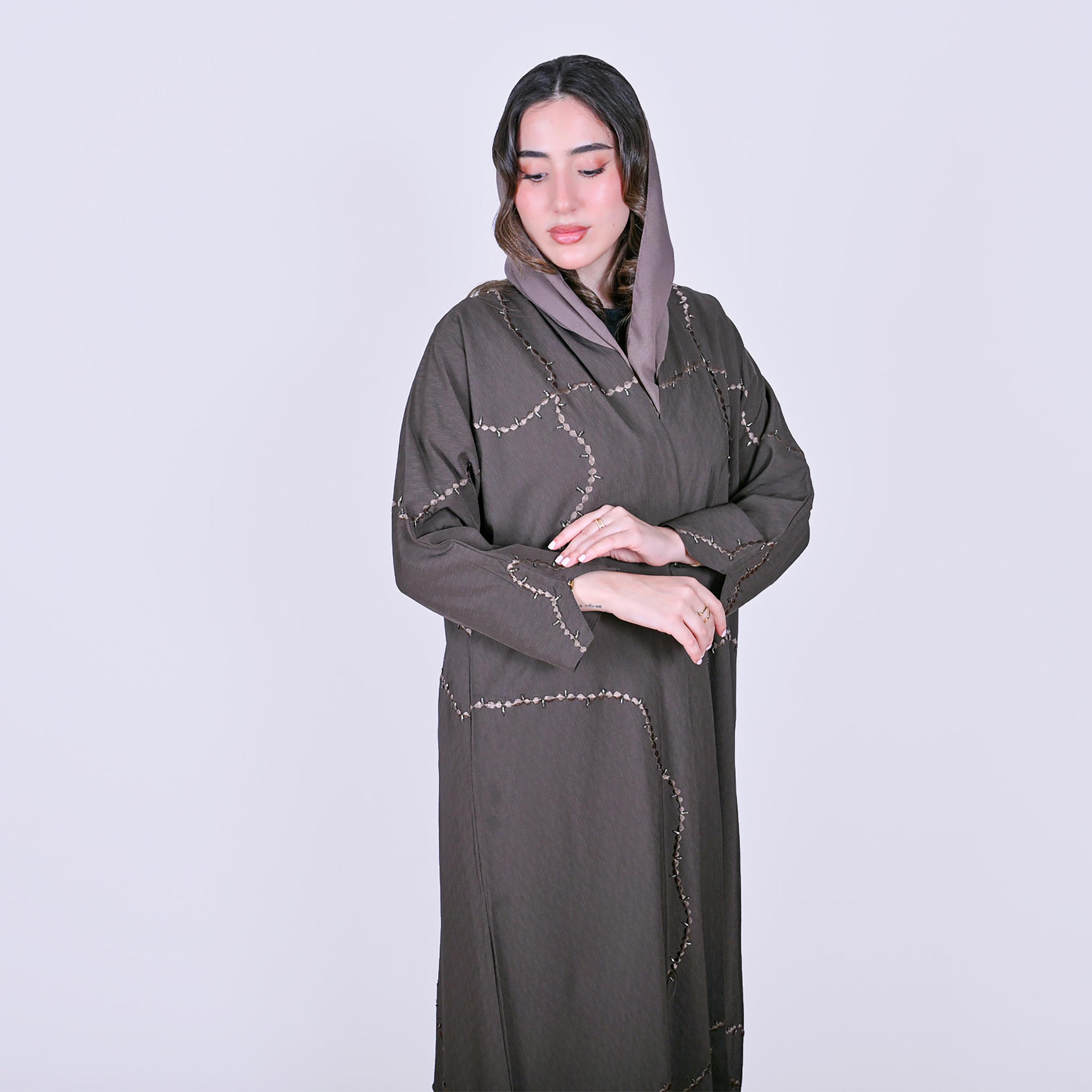 Hawraa Embroidered Linen Women's Abaya with Hijab-women-arabicclothing-abayas-image-2