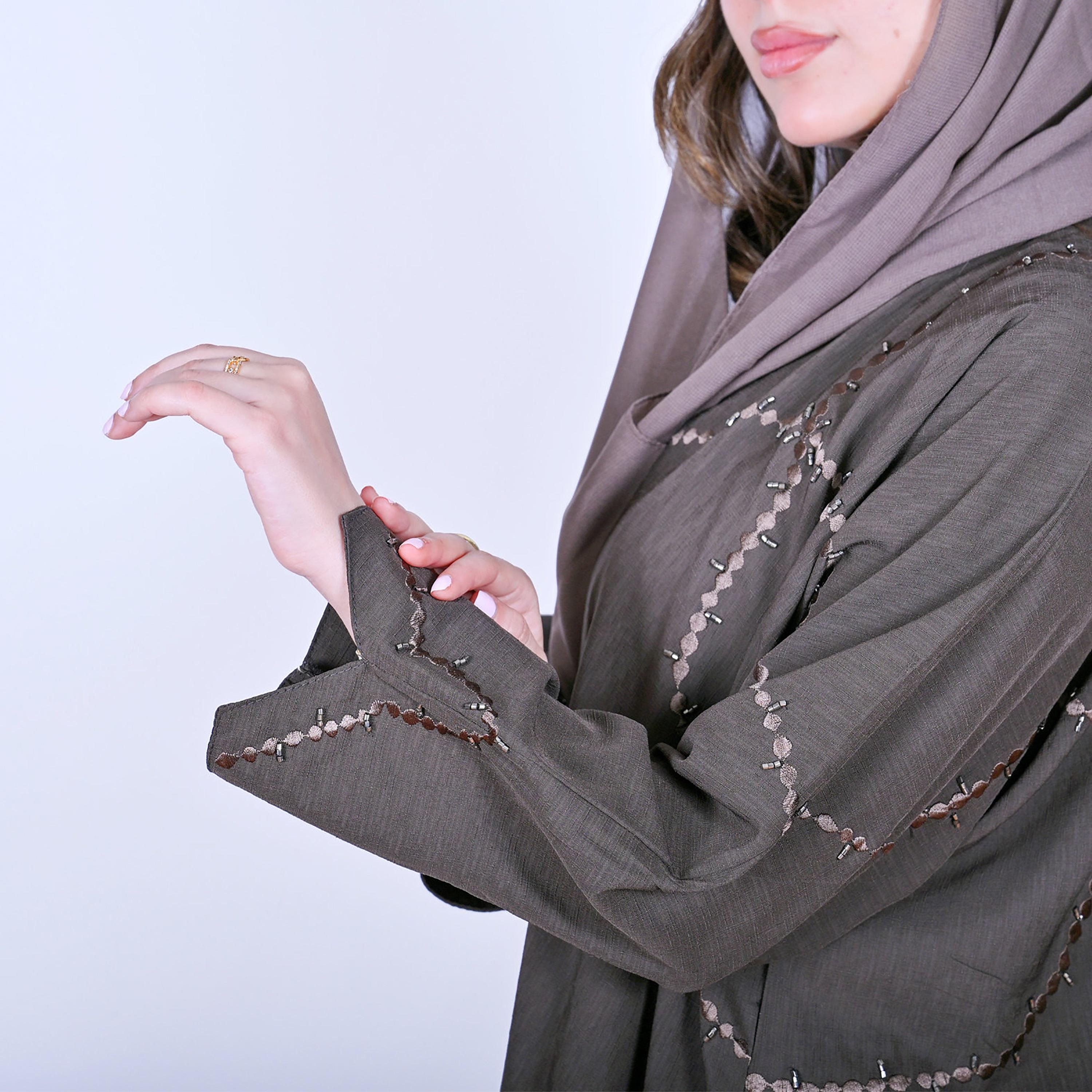 Hawraa Embroidered Linen Women's Abaya with Hijab-women-arabicclothing-abayas-image-4