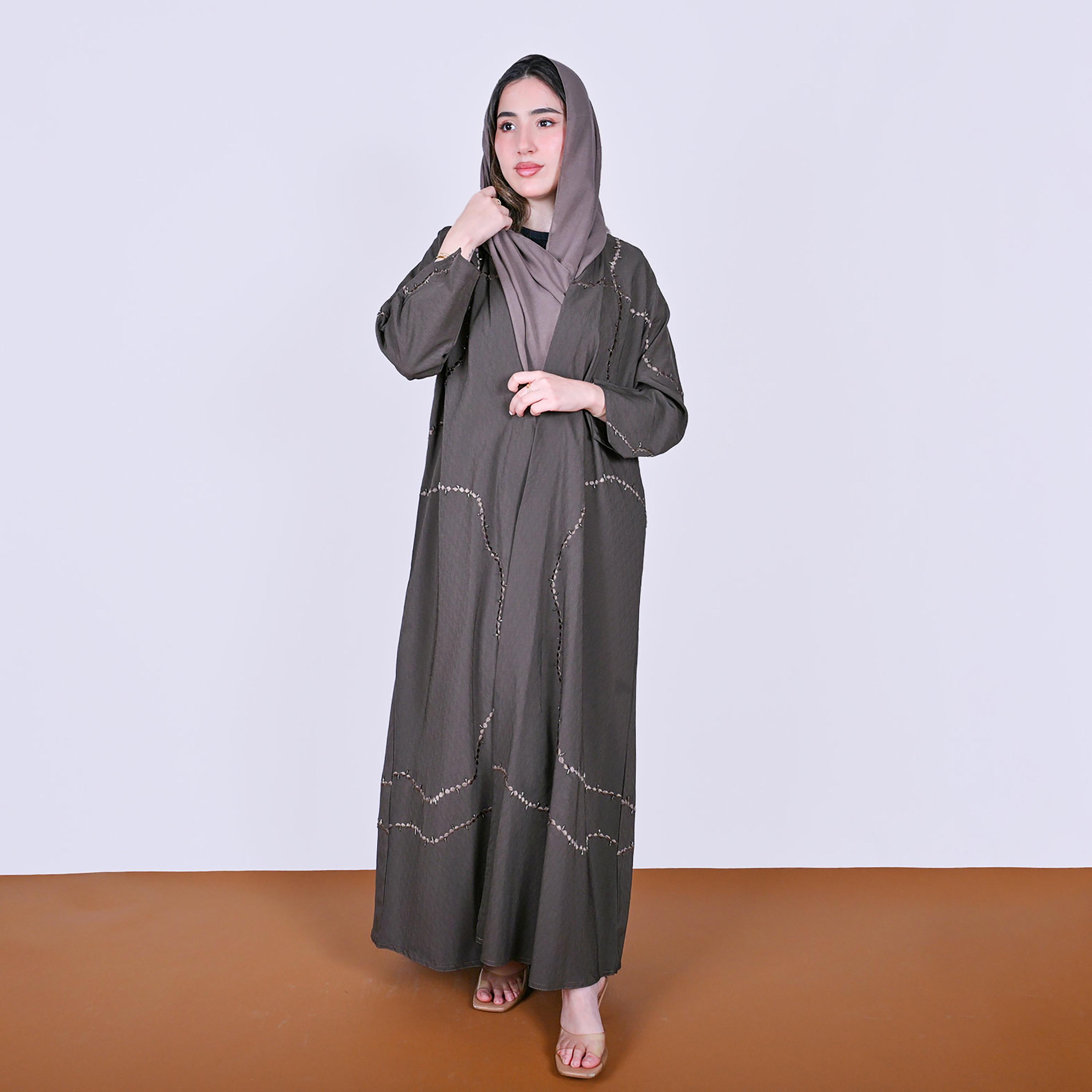 Hawraa Embroidered Linen Women's Abaya with Hijab-women-arabicclothing-abayas-image-5
