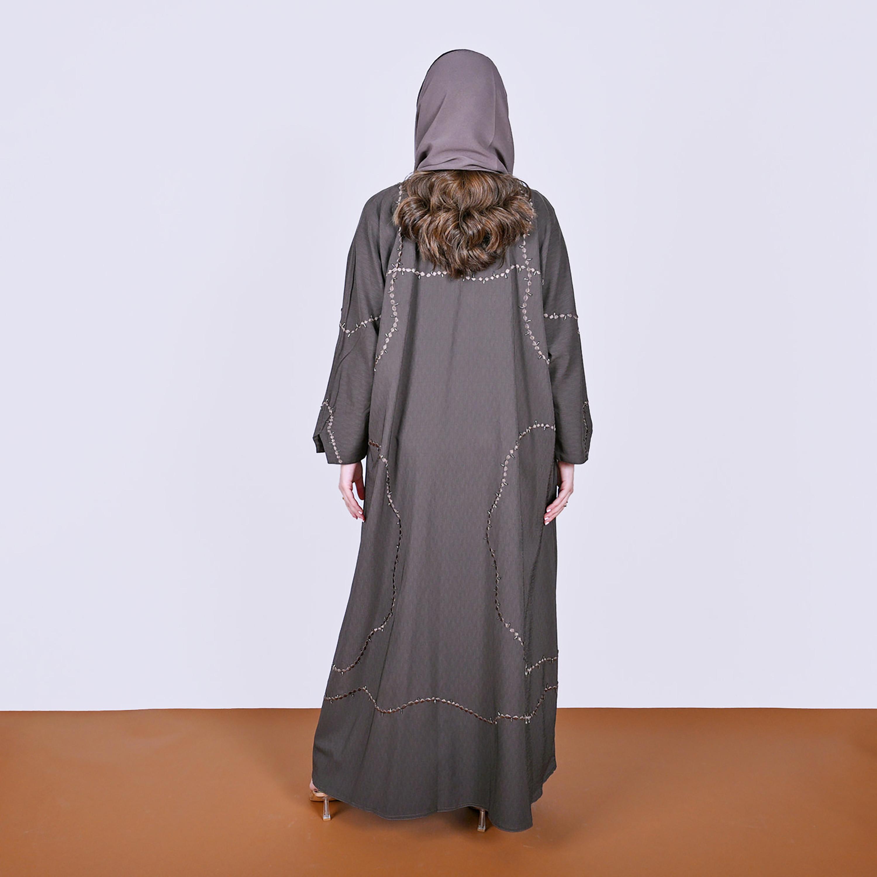 Hawraa Embroidered Linen Women's Abaya with Hijab-women-arabicclothing-abayas-image-6