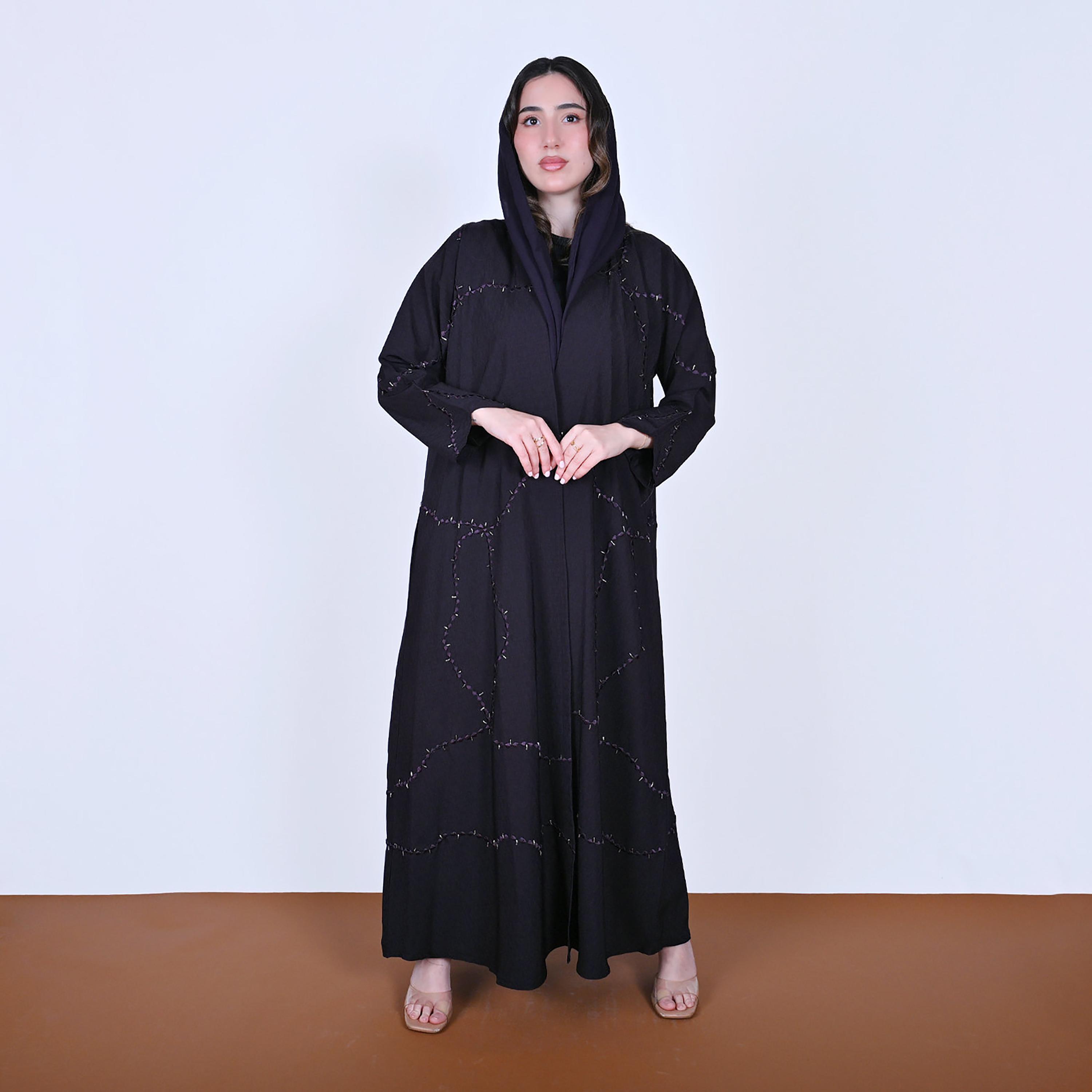 عباءة كتان مطرزة مع حجاب للنساء من حوراء-women-arabicclothing-abayas-image-1
