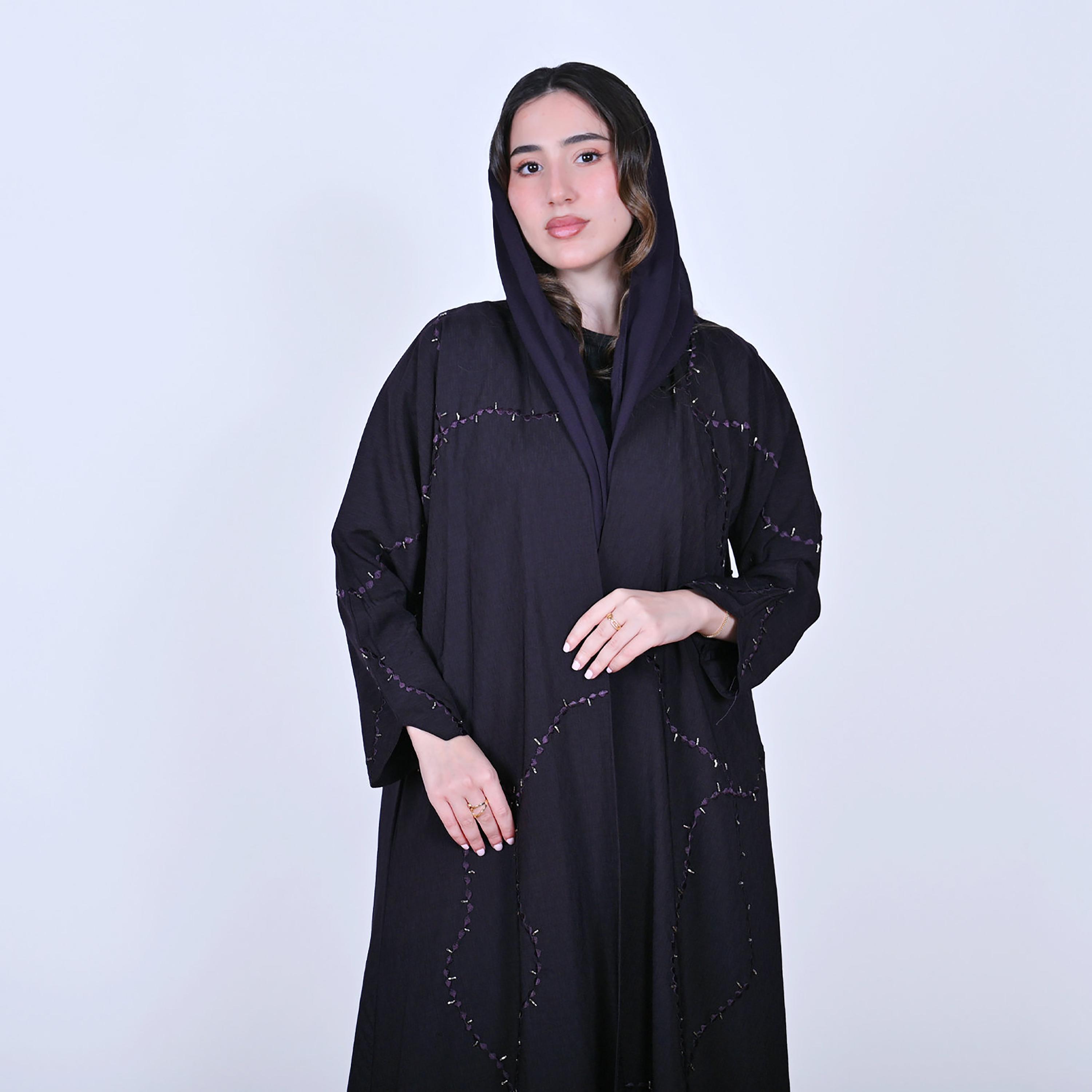 عباءة كتان مطرزة مع حجاب للنساء من حوراء-women-arabicclothing-abayas-image-3