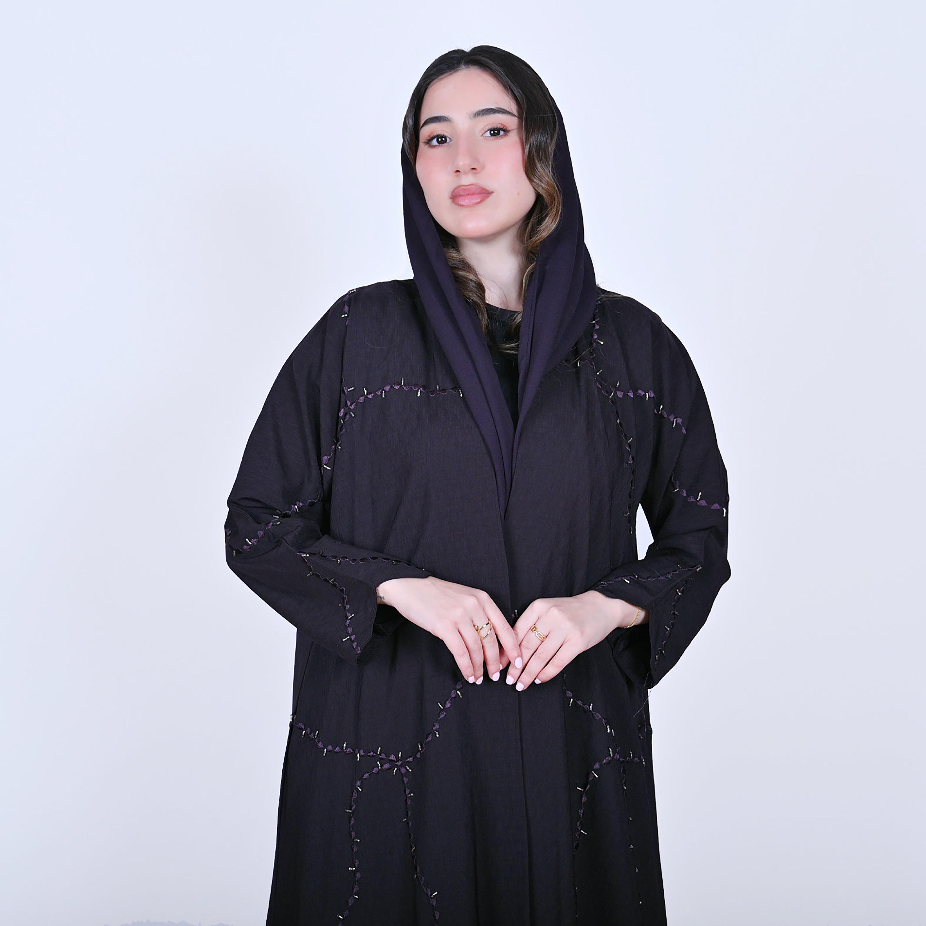 عباءة كتان مطرزة مع حجاب للنساء من حوراء-women-arabicclothing-abayas-image-4