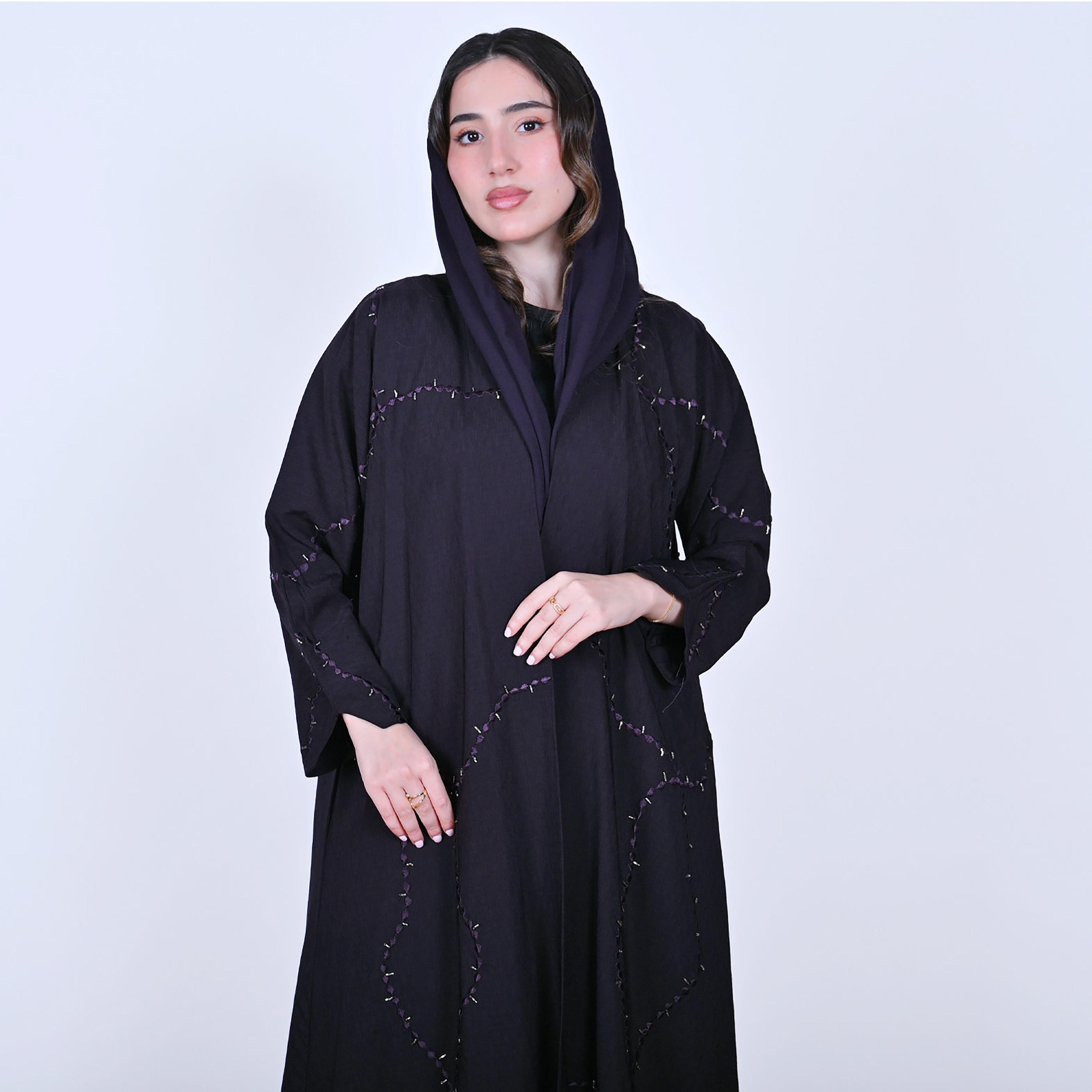 عباءة كتان مطرزة مع حجاب للنساء من حوراء-women-arabicclothing-abayas-image-5