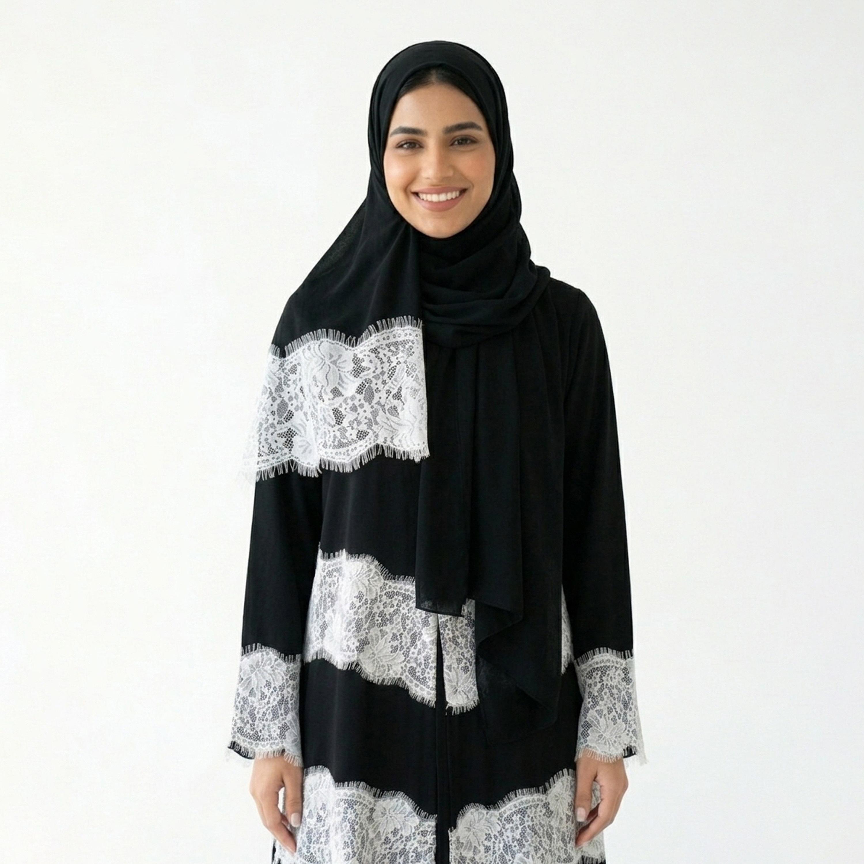 عباءة كتان مزينة بدانتيل الزهور مع حجاب للنساء من حوراء-women-arabicclothing-abayas-image-3