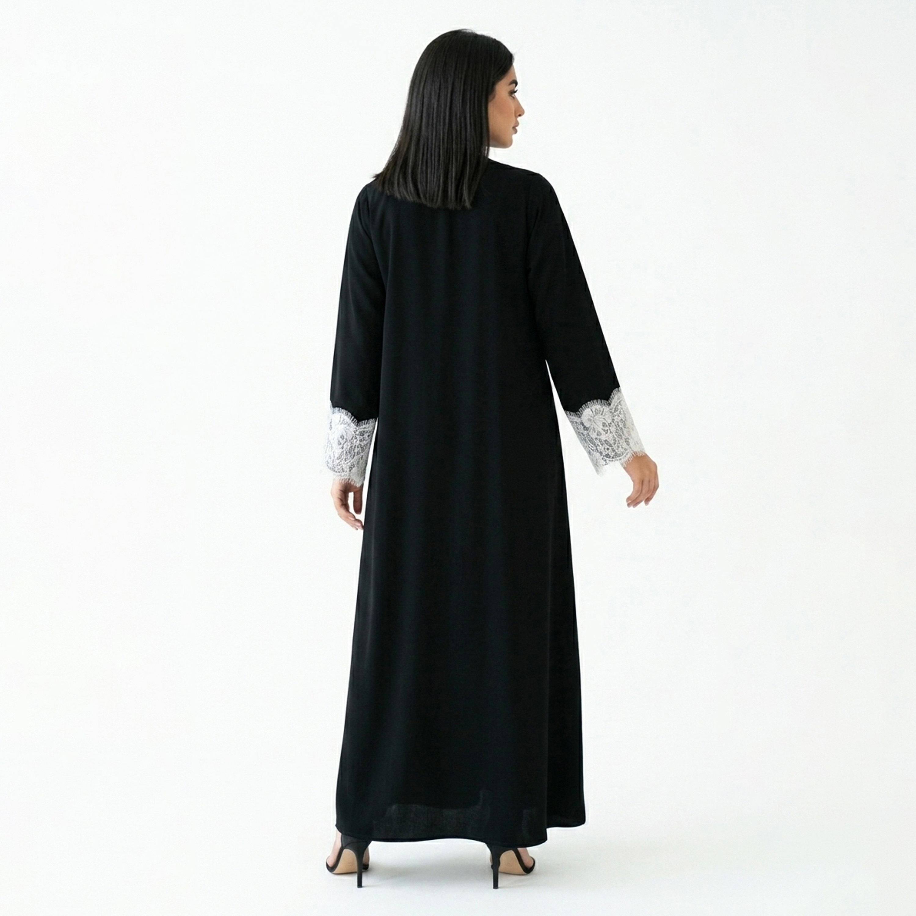 عباءة كتان مزينة بدانتيل الزهور مع حجاب للنساء من حوراء-women-arabicclothing-abayas-image-5