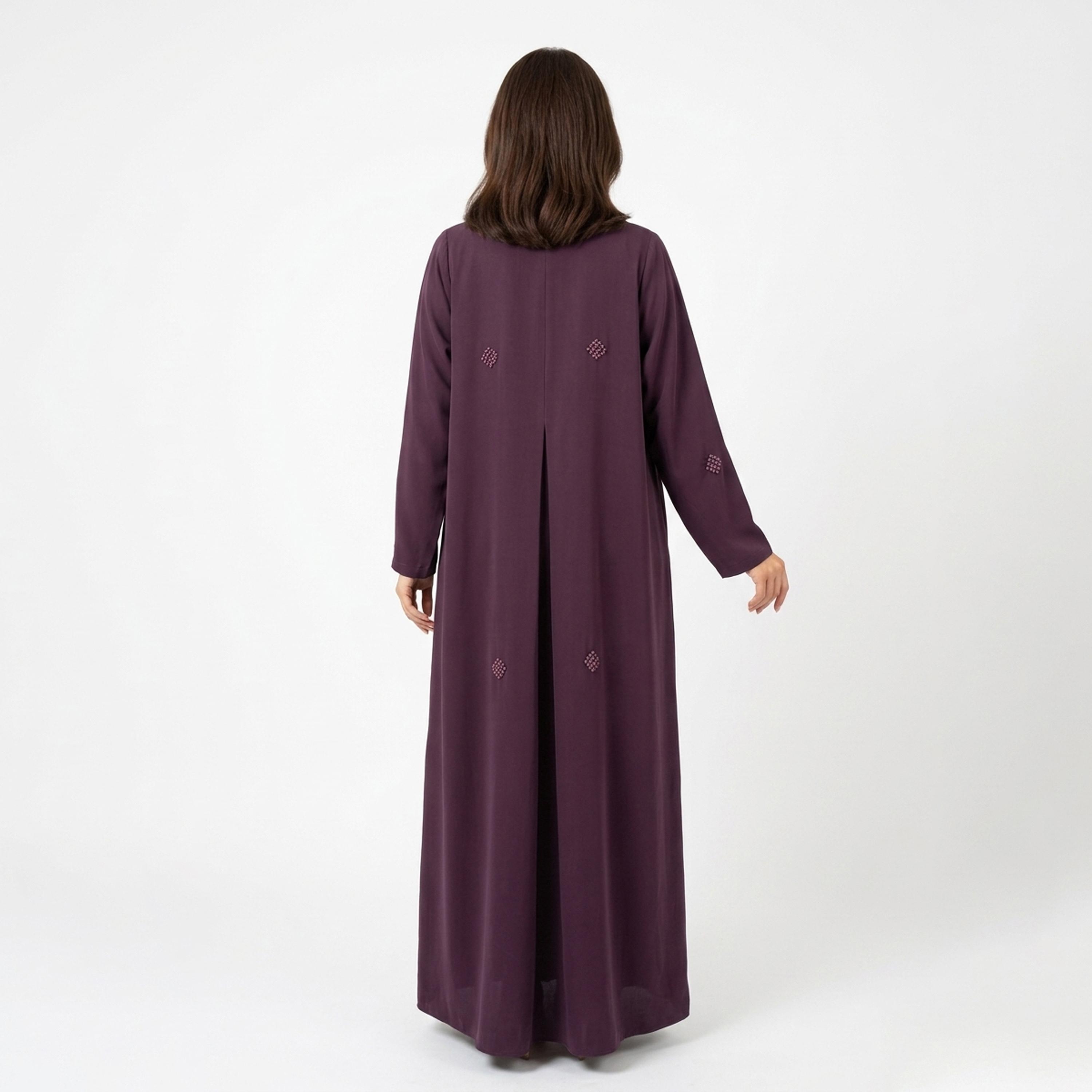 Hawraa Purple Hand Embroidered Linen Women's Abaya-women-arabicclothing-abayas-image-4
