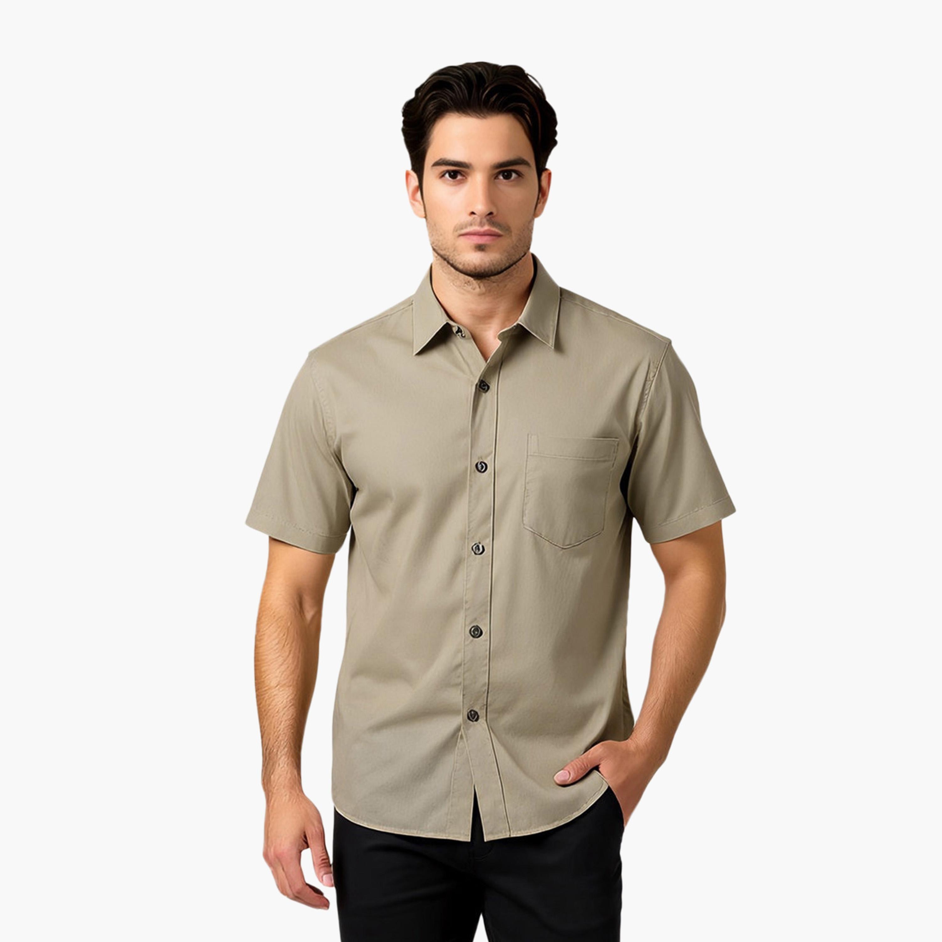 French Connection Regular Fit Plain Collared Short Sleeves Men's Shirt-men-clothing-shirts-image-1